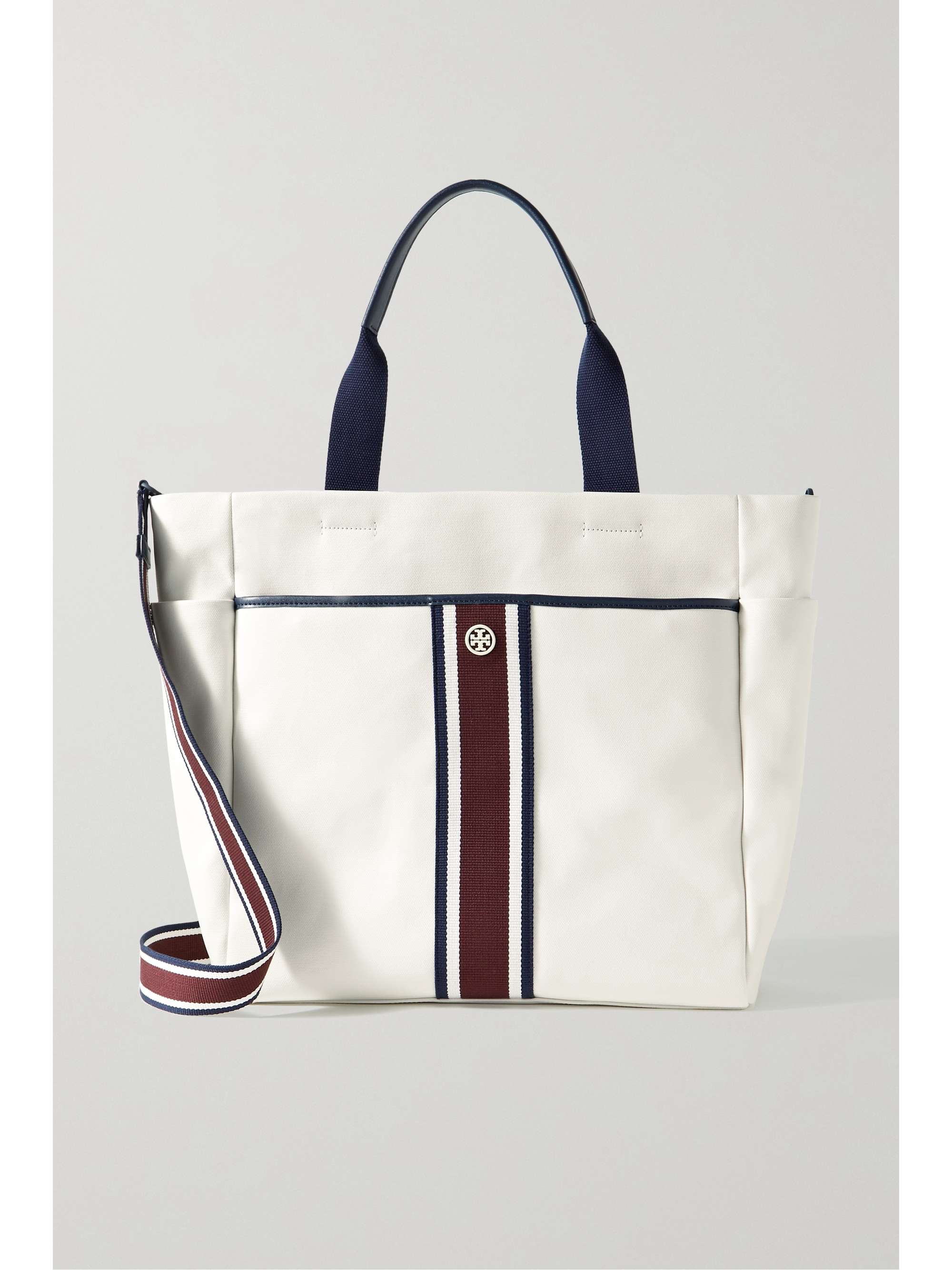 TORY SPORT Faux leather and webbing-trimmed canvas tote