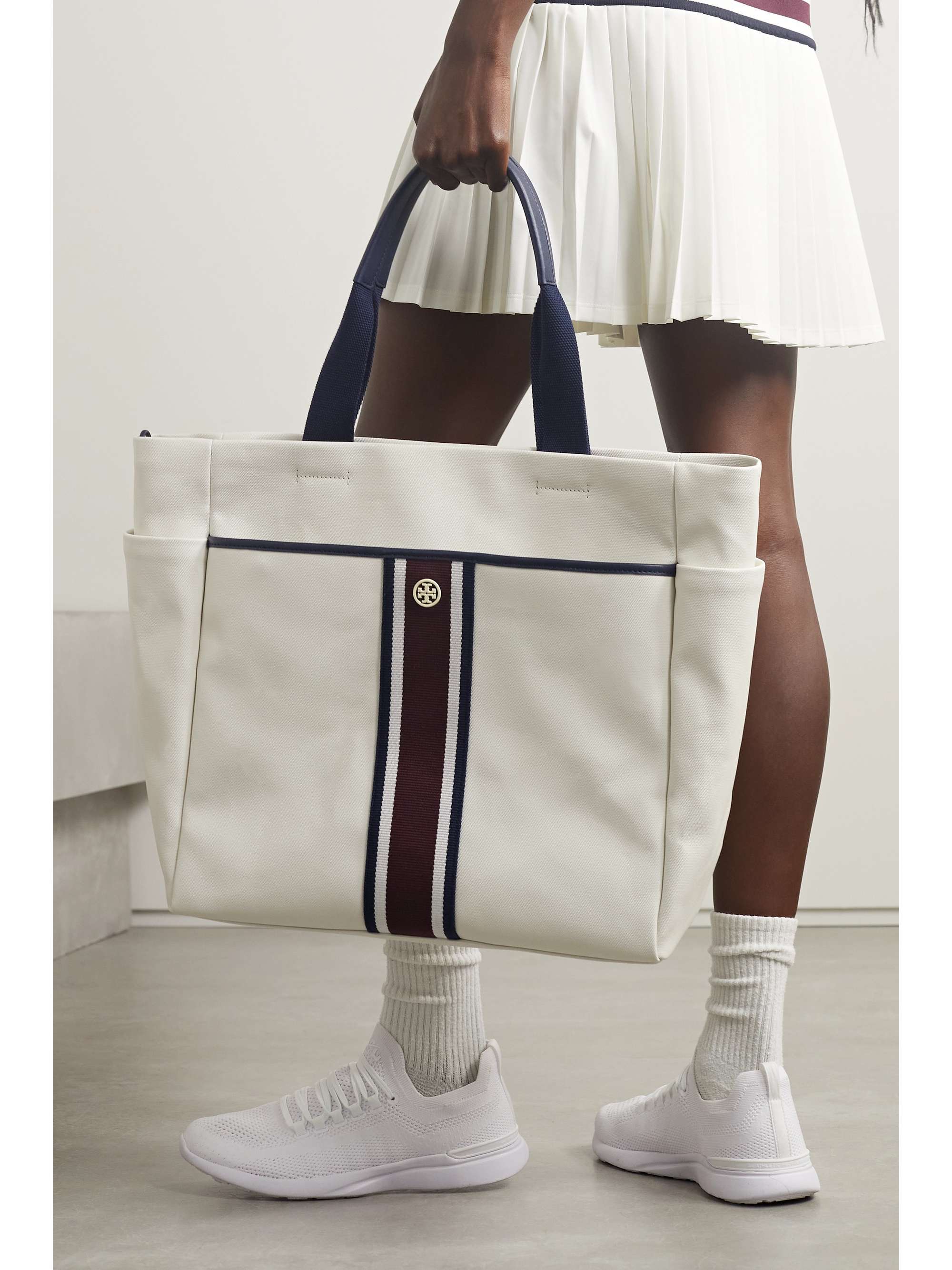 TORY SPORT Faux leather and webbing-trimmed canvas tote