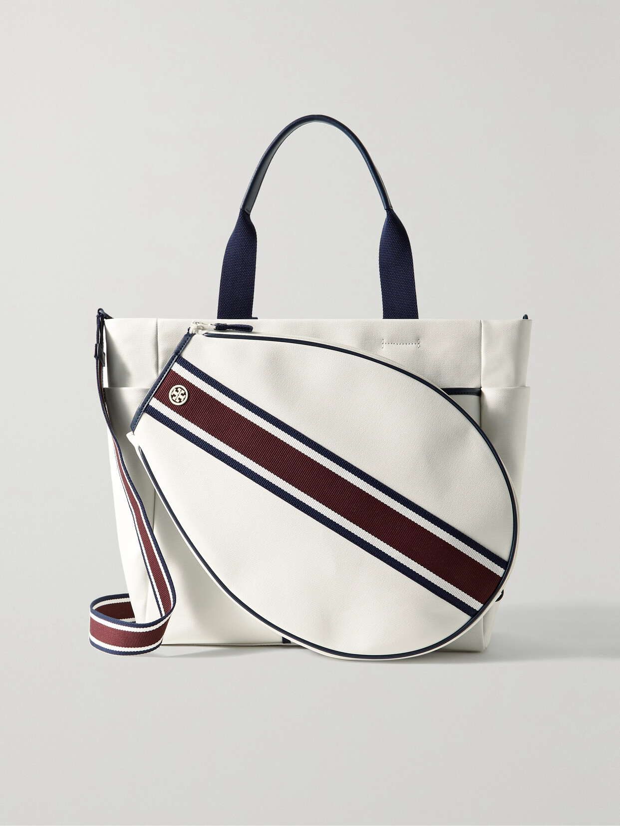 Tory Sport - Faux Leather And Webbing-trimmed Canvas Tote - Ivory