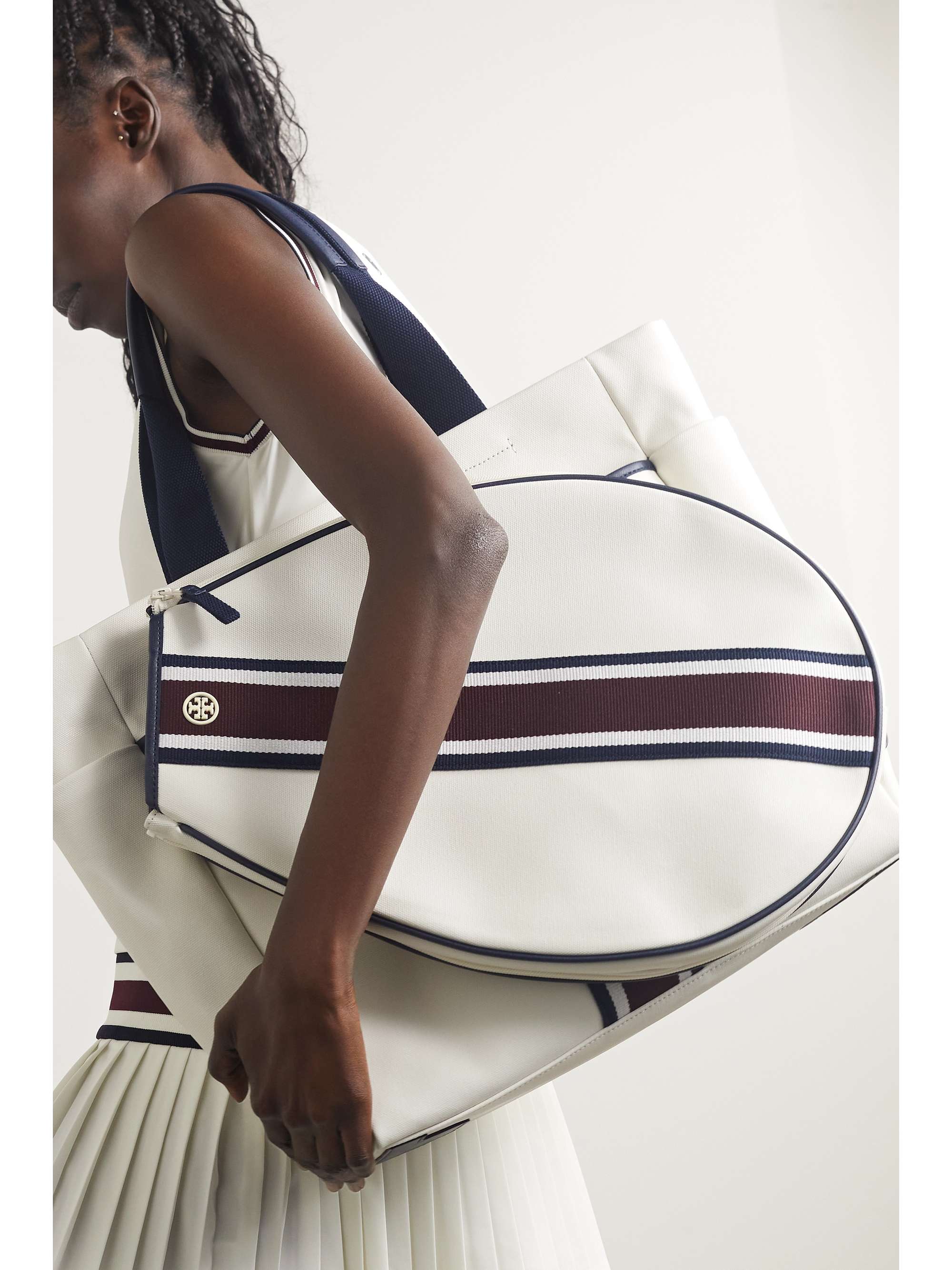TORY SPORT Faux leather and webbing-trimmed canvas tote