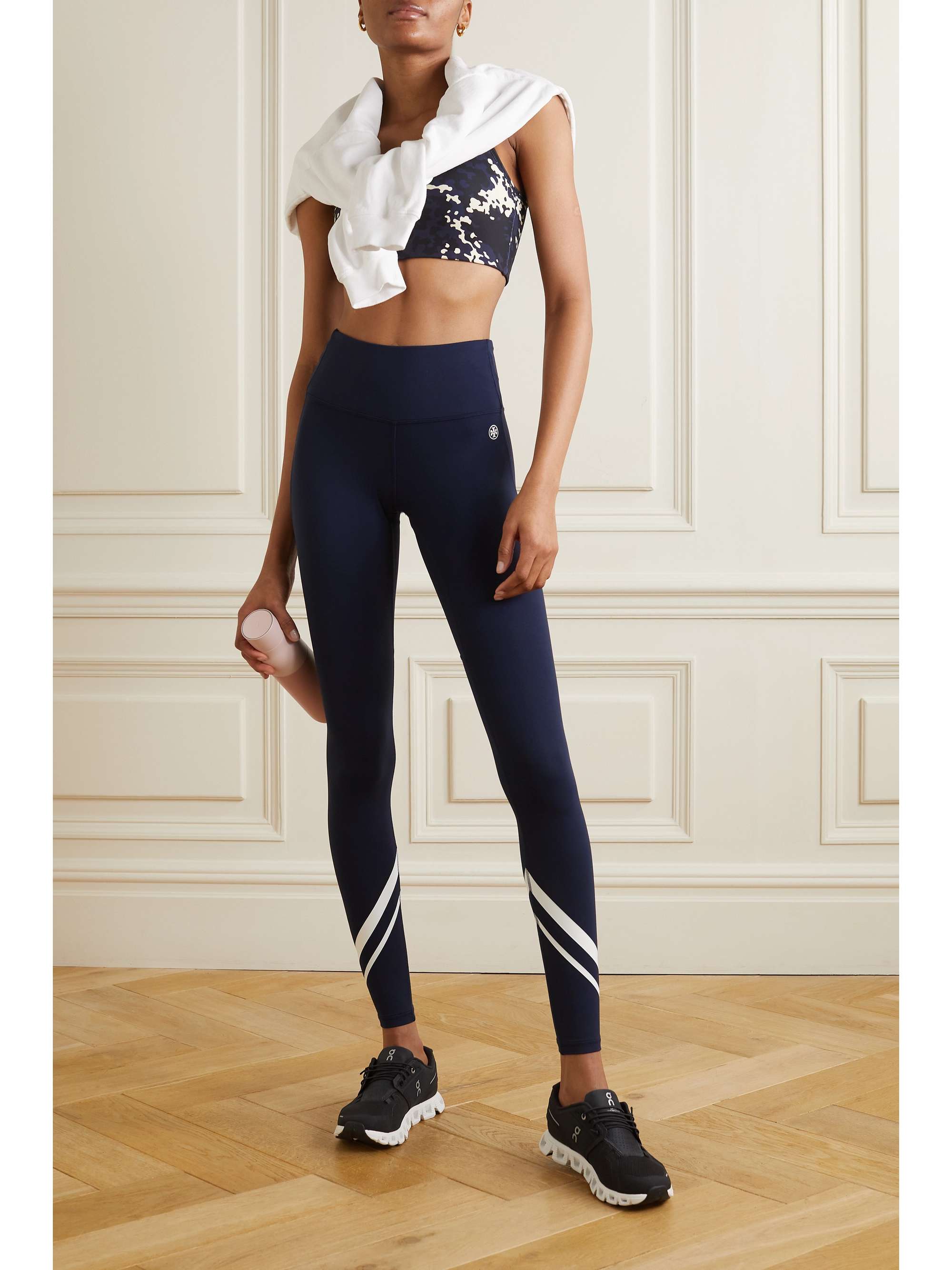 TORY SPORT Leggings aus Stretch-Tactel® mit Streifen und Applikation