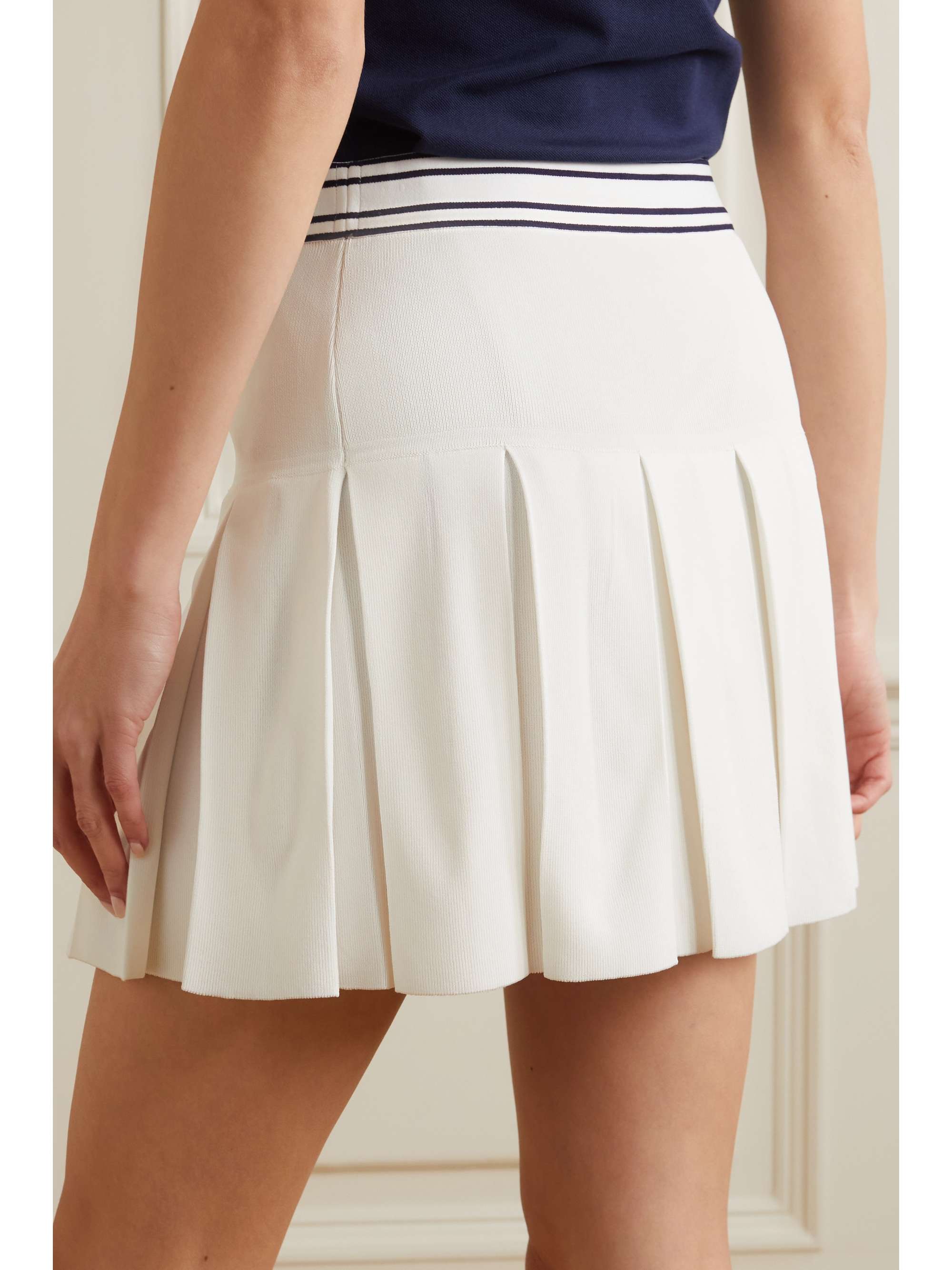 TORY SPORT Pleated striped ribbed-knit tennis skirt