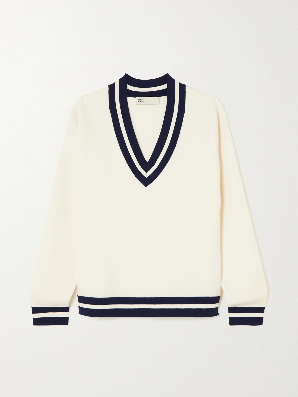 Tory Sport - Striped Wool-blend Jersey Sweater - White