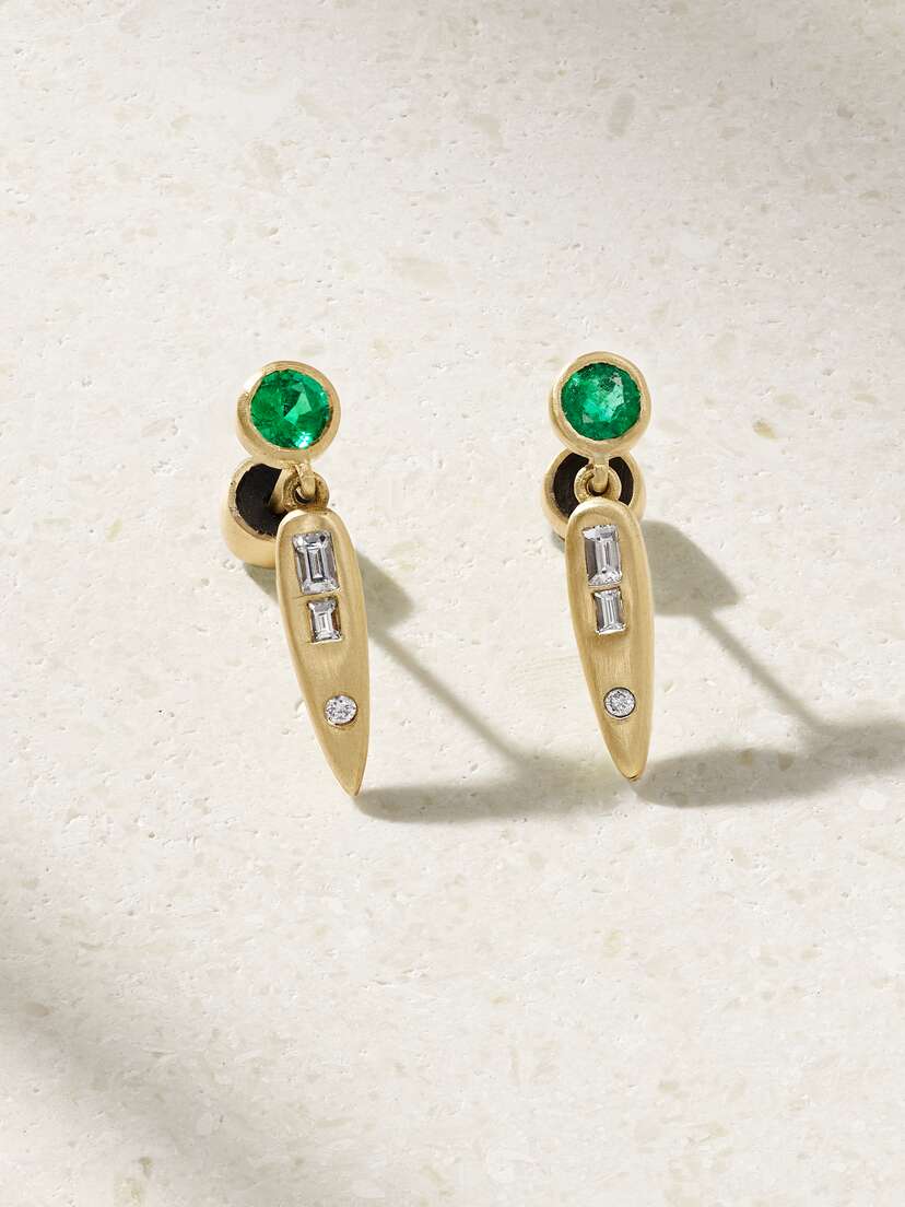 Ileana Makri Grass Beam 18-karat Gold, Diamond And Emerald Earrings