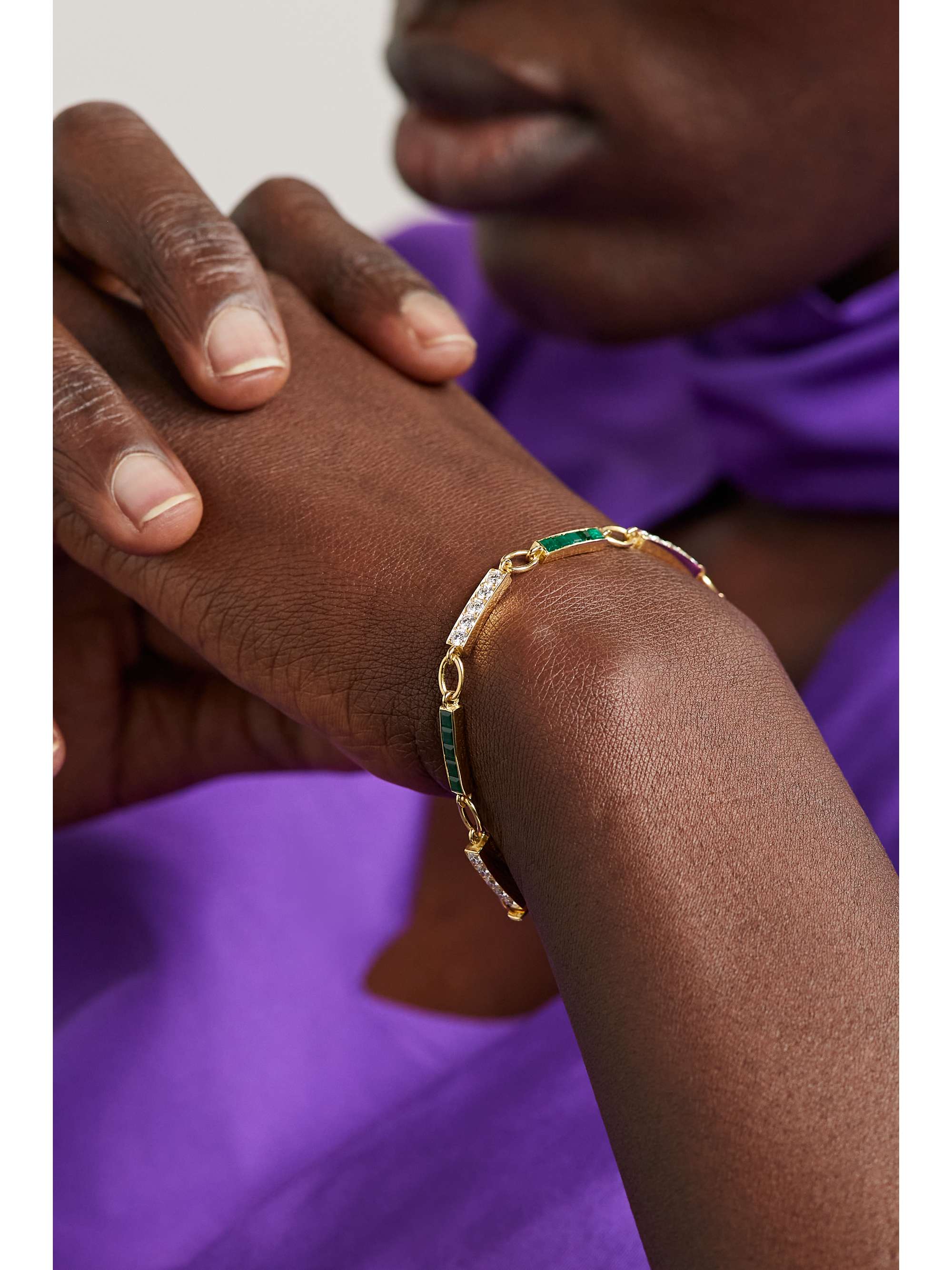 ILEANA MAKRI Waterfall 18-karat gold, emerald and diamond bracelet