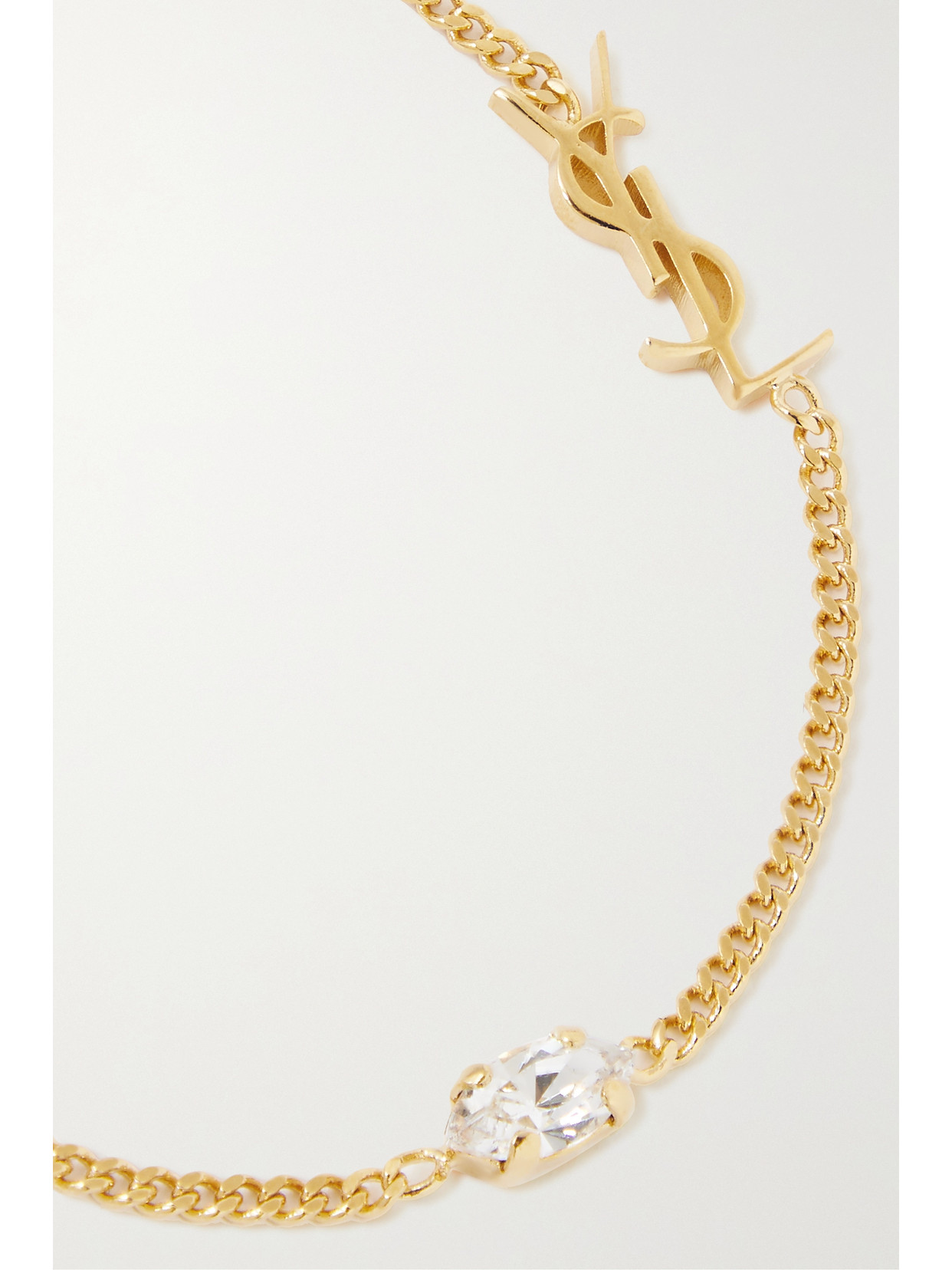 Saint Laurent Metal And Rhinestone Cassandre Heart Charm Bracelet Accessories In Gold