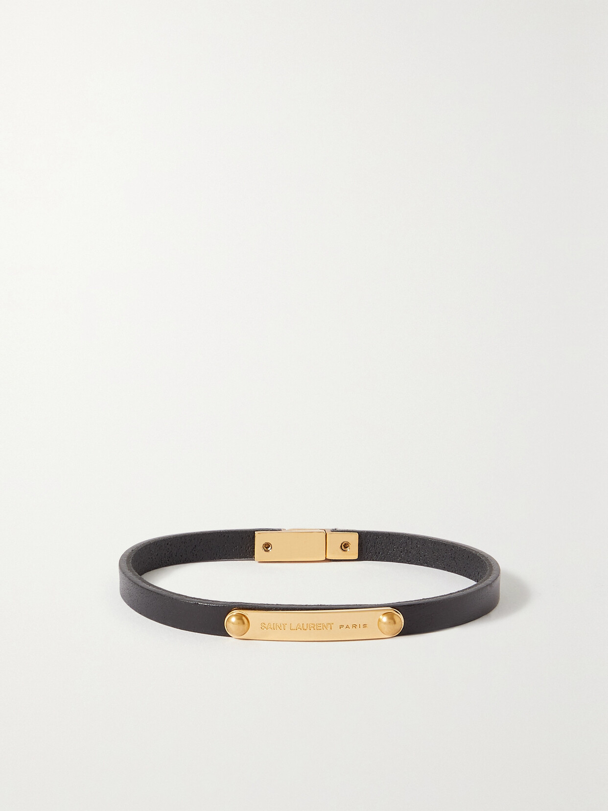 Saint Laurent Leather And Gold-tone Bracelet In Black