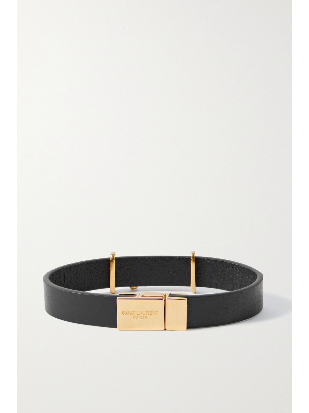 Shop Saint Laurent Opyum Leather And Gold-tone Bracelet In Black