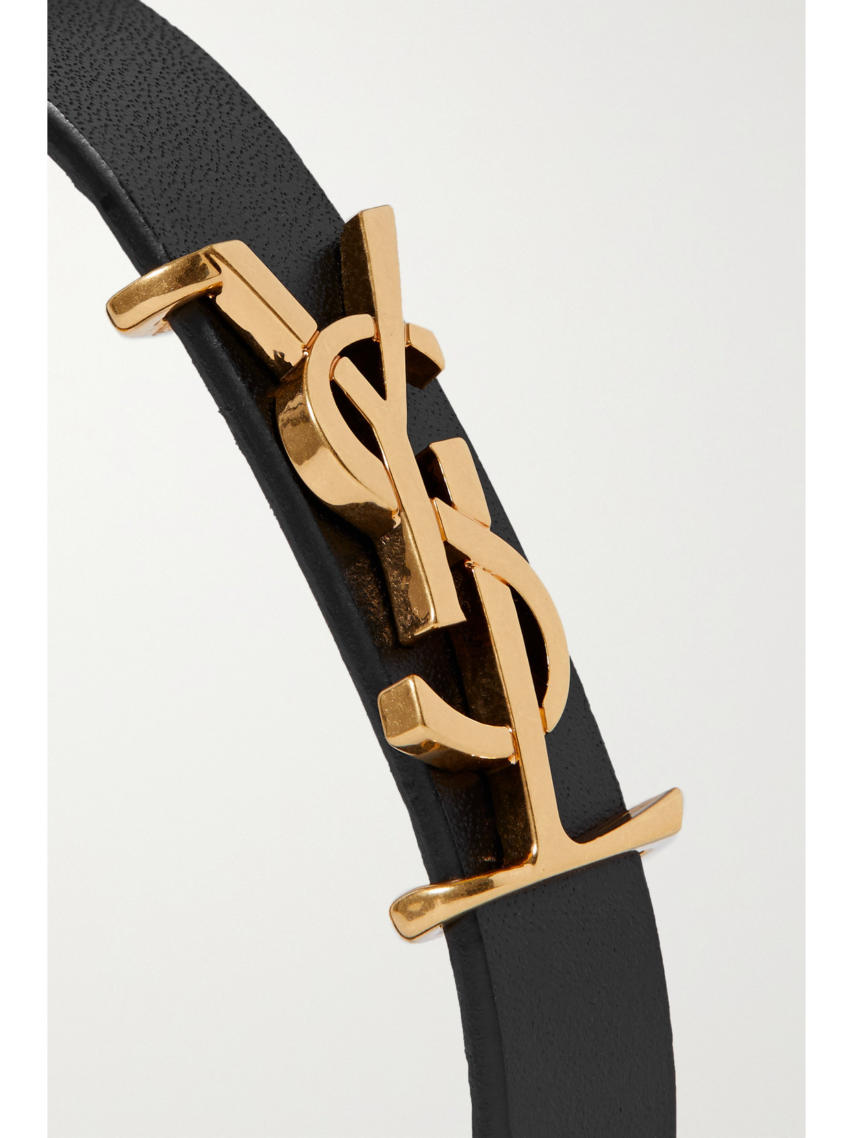 Shop Saint Laurent Opyum Leather And Gold-tone Bracelet In Black