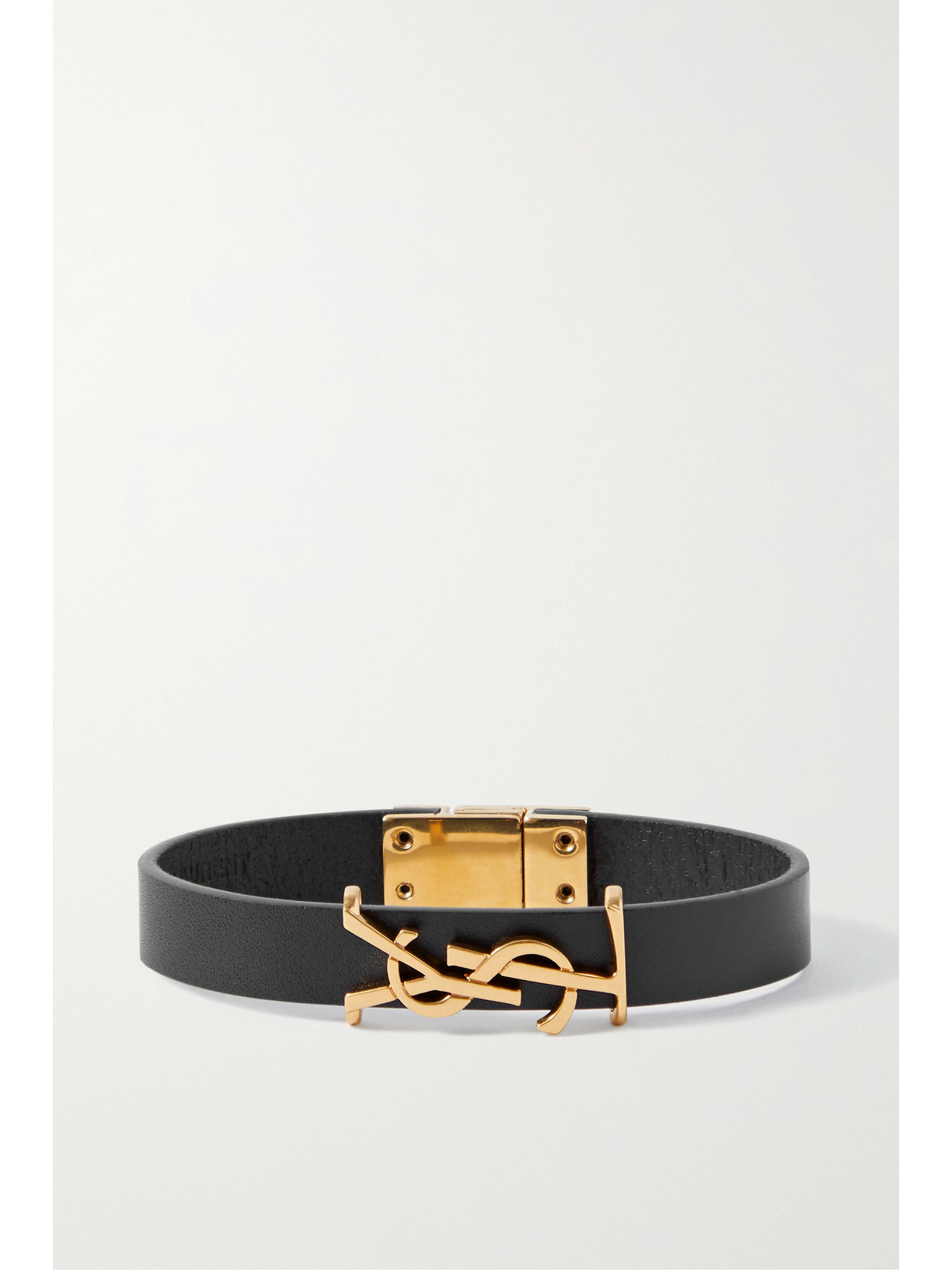 Saint Laurent Opyum Leather And Gold-tone Bracelet In Black