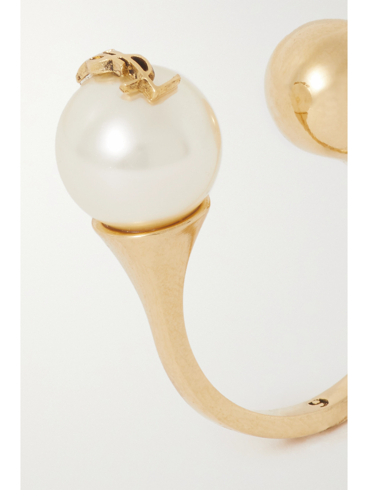 Shop Saint Laurent Cassandre Gold-tone Faux Pearl Ring