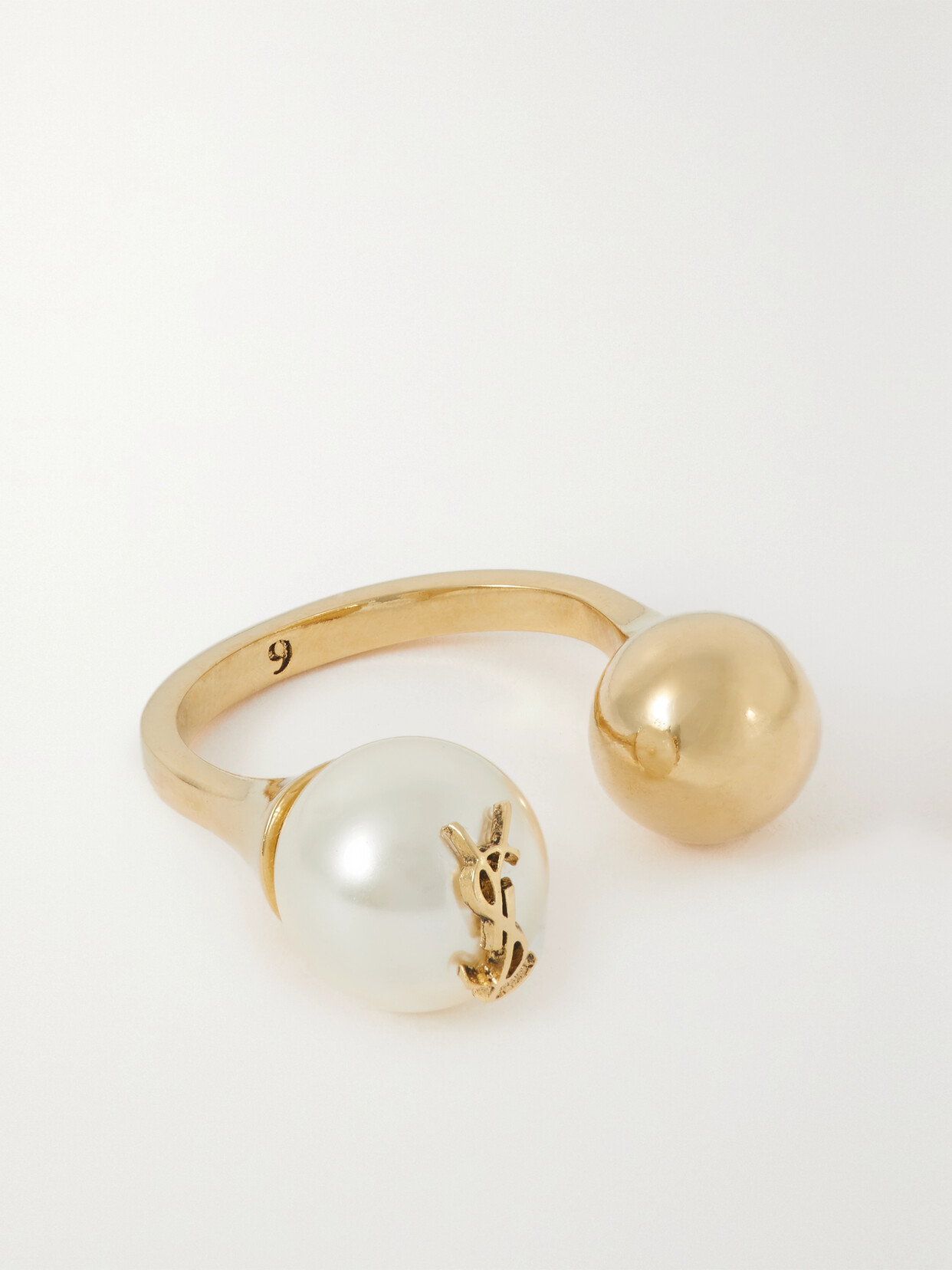 SAINT LAURENT - Cassandre Gold-tone Faux Pearl Ring - 5