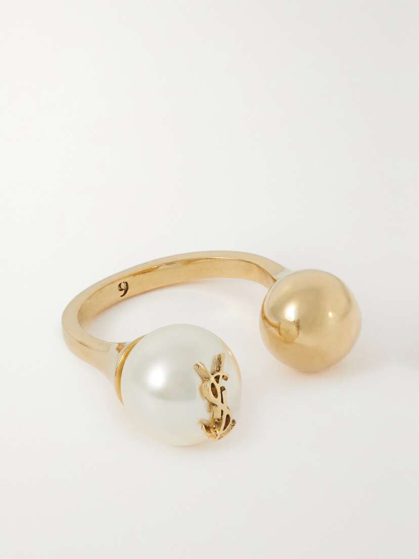 Saint Laurent Cassandre Gold-tone Faux Pearl Ring