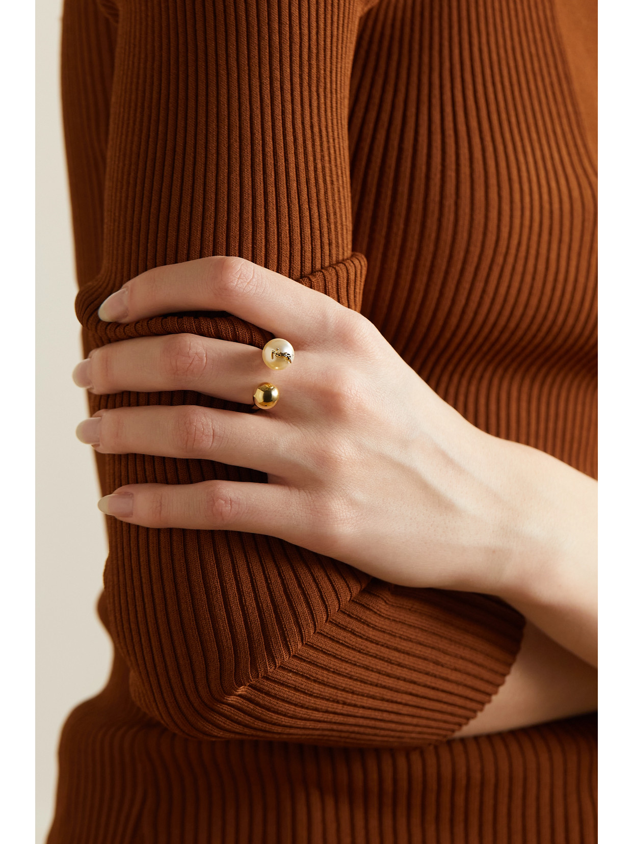 Shop Saint Laurent Cassandre Gold-tone Faux Pearl Ring