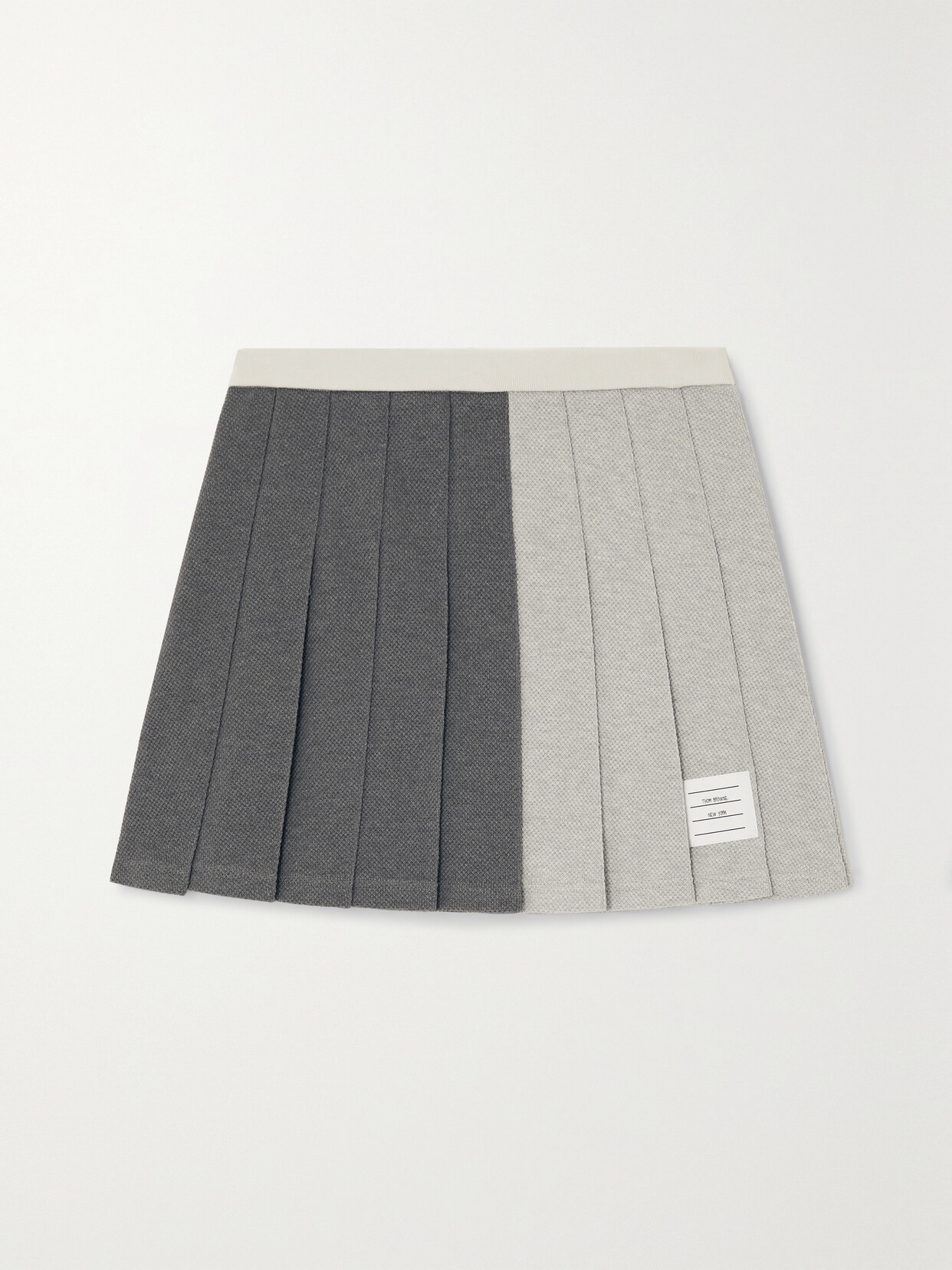 Thom Browne - Pleated Color-block Cotton-piqué Mini Skirt - Gray