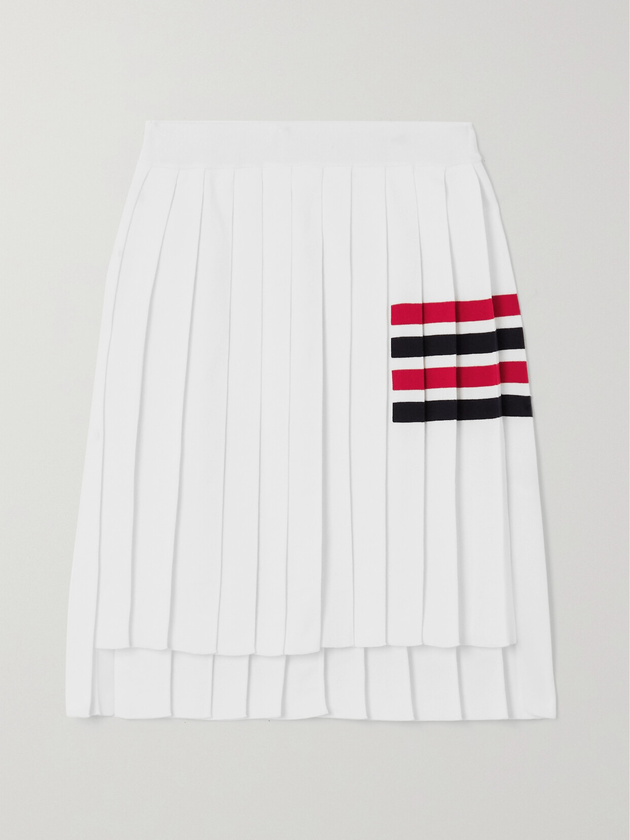 Shop Thom Browne Striped Intarsia Pleated Cotton Mini Skirt In White