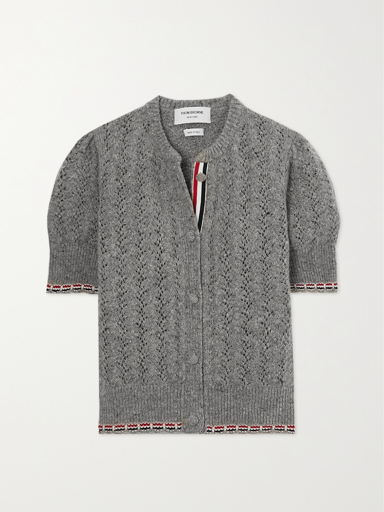 Thom Browne - Cropped Grosgrain-trimmed Pointelle-knit Wool-blend Cardigan - Gray