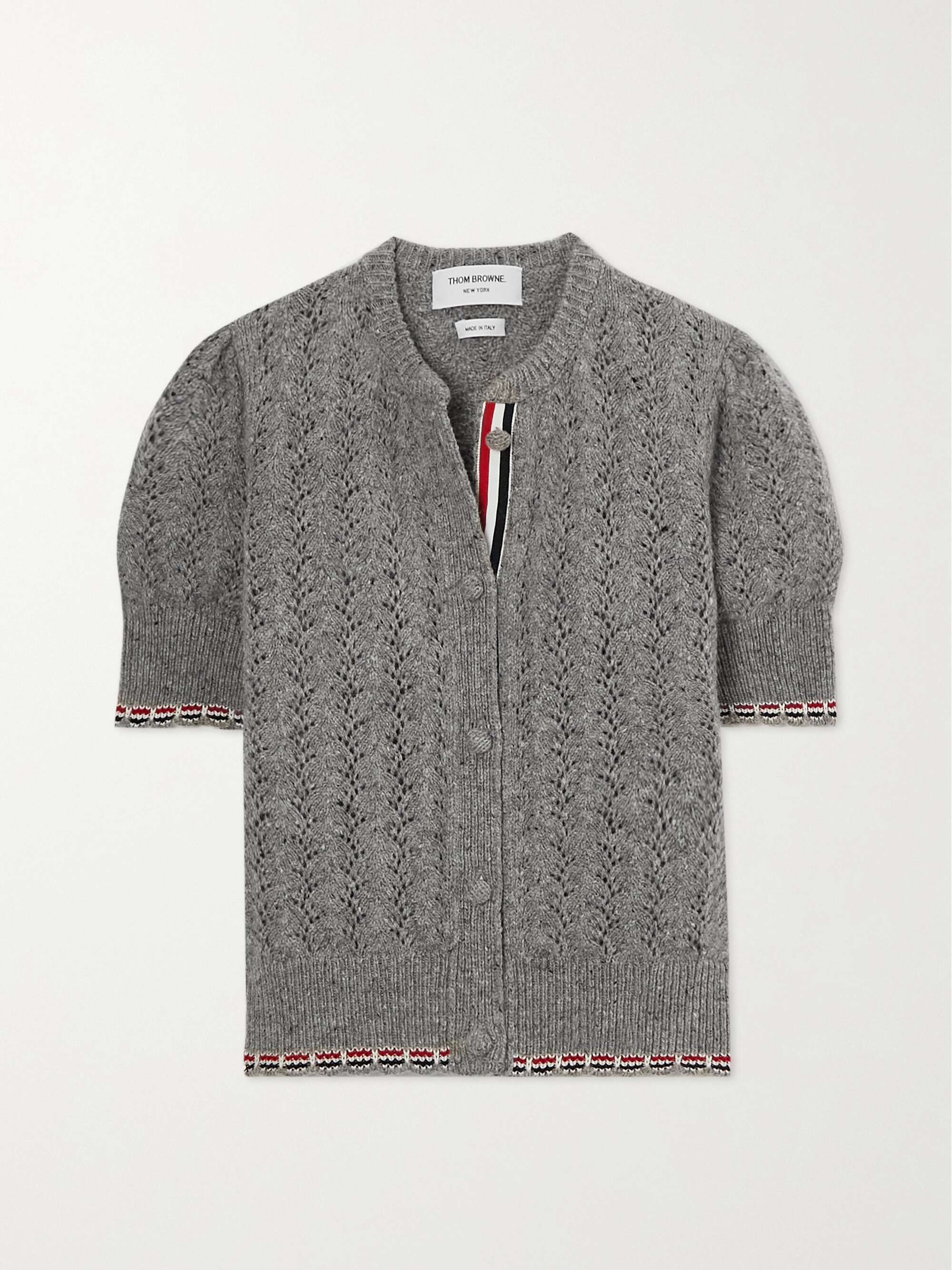 THOM BROWNE Cropped grosgrain-trimmed pointelle-knit wool-blend ...