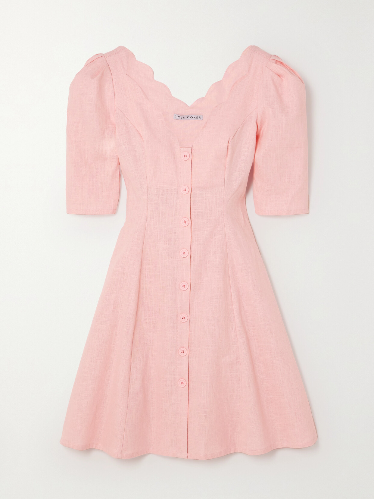 Tolu Coker - + The Vanguard Scalloped Linen Mini Dress - Pink