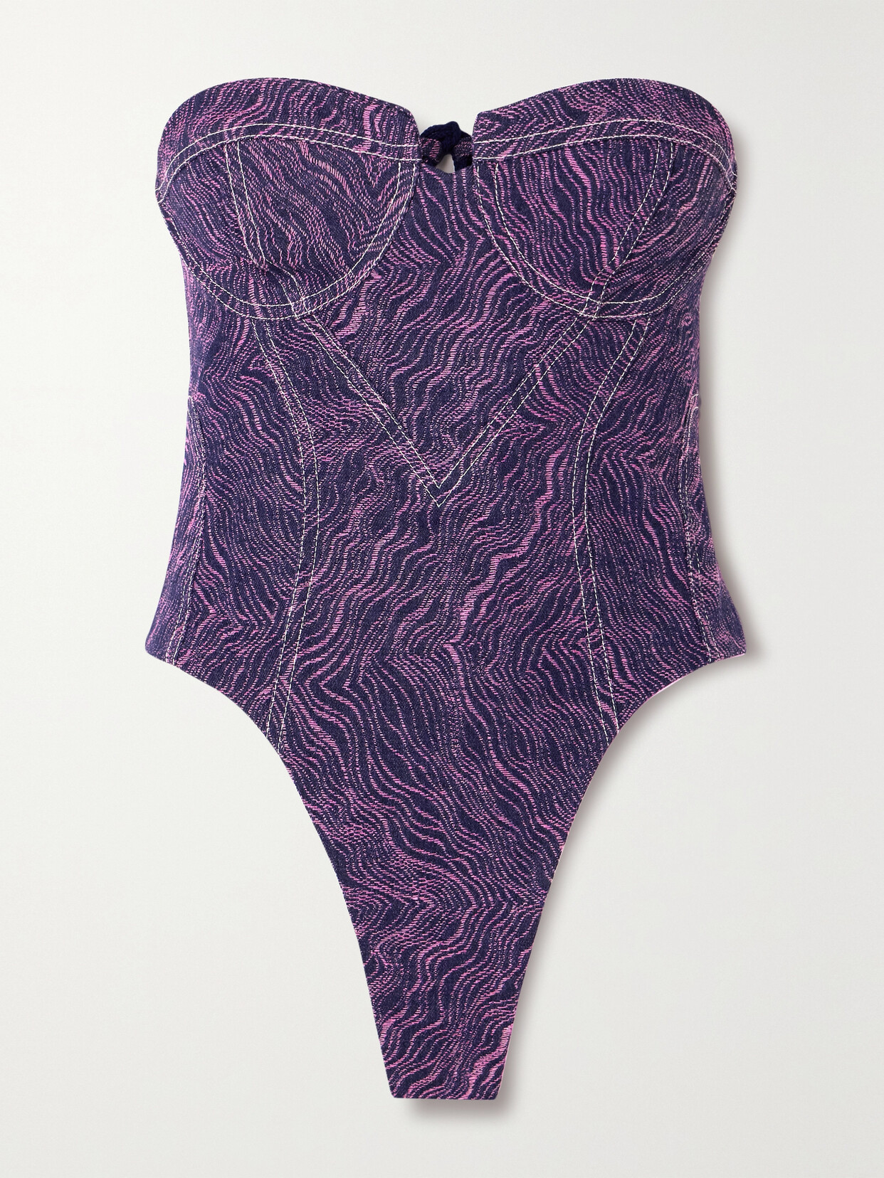 Tolu Coker + The Vanguard Strapless Denim-jacquard Bodysuit - Purple
