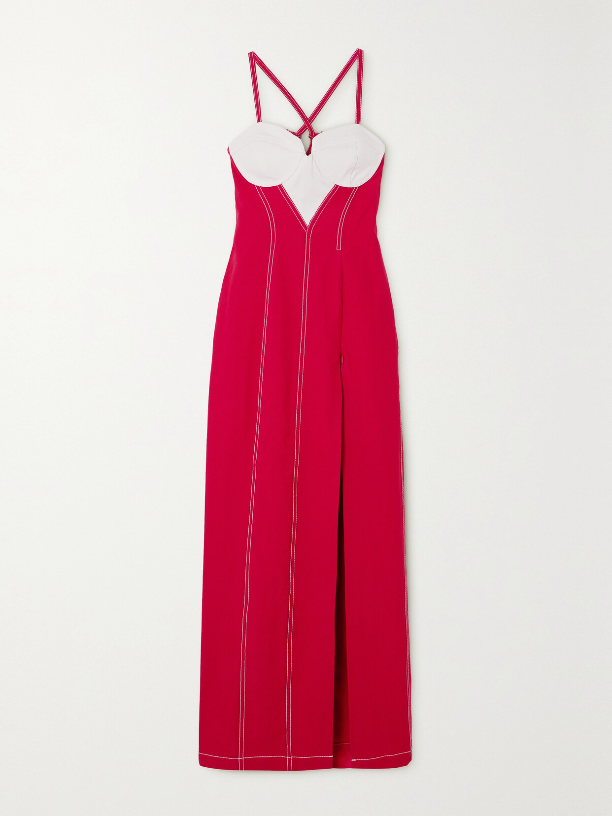 Tolu Coker + The Vanguard Two-tone Denim Maxi Dress - Red