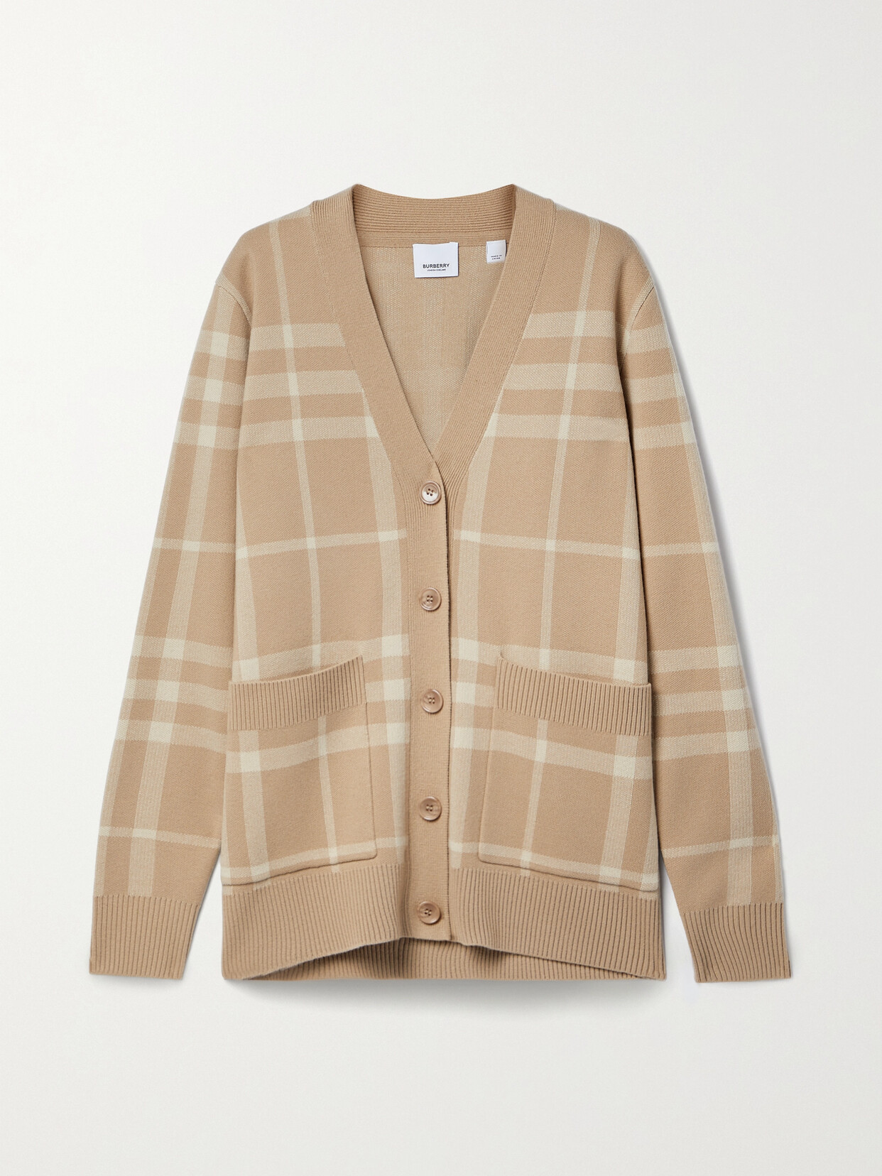 Burberry - Checked Wool And Cashmere-blend Cardigan - Neutrals