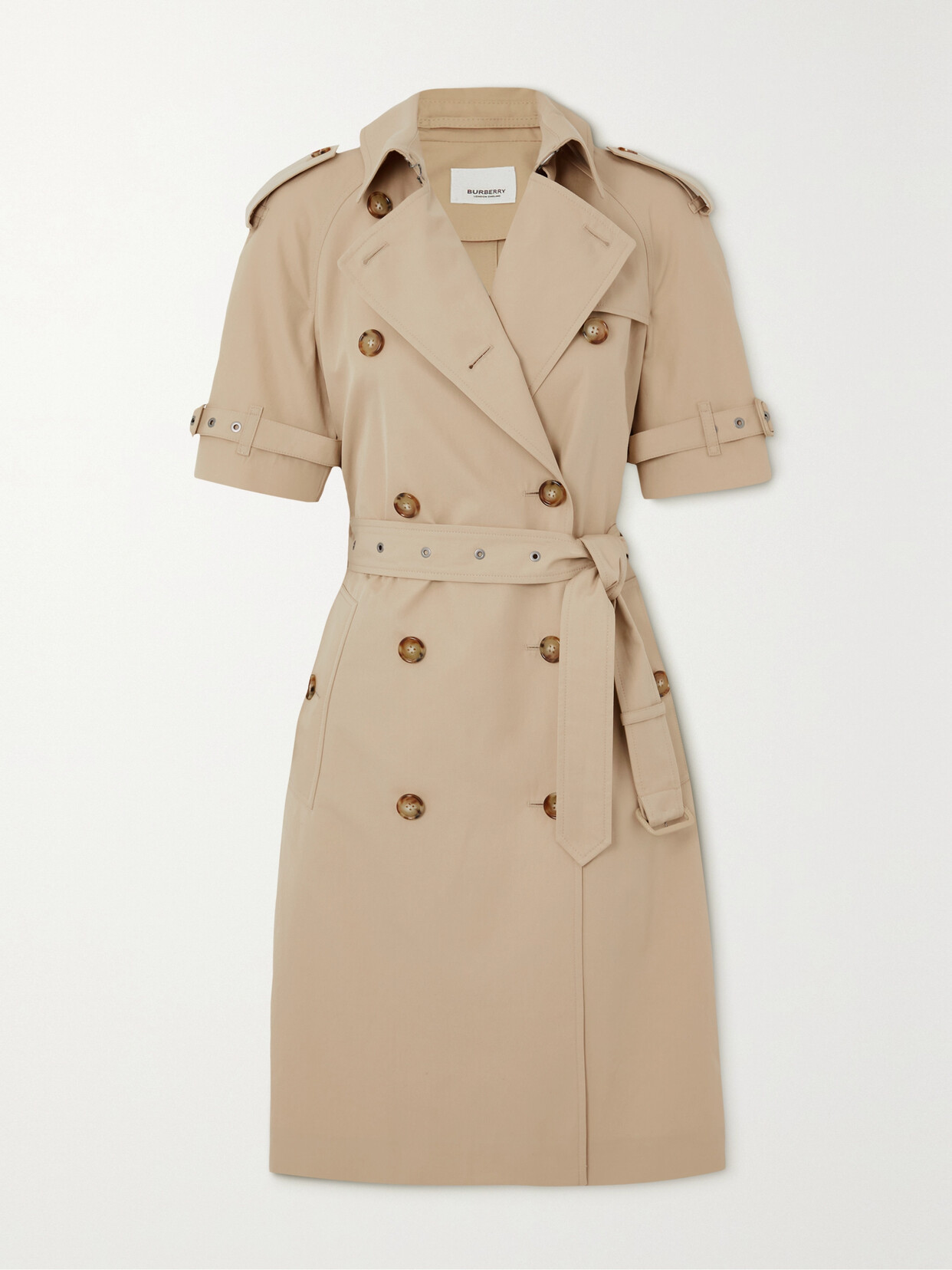 BURBERRY BELTED DOUBLE-BREASTED COTTON-TWILL DRESS