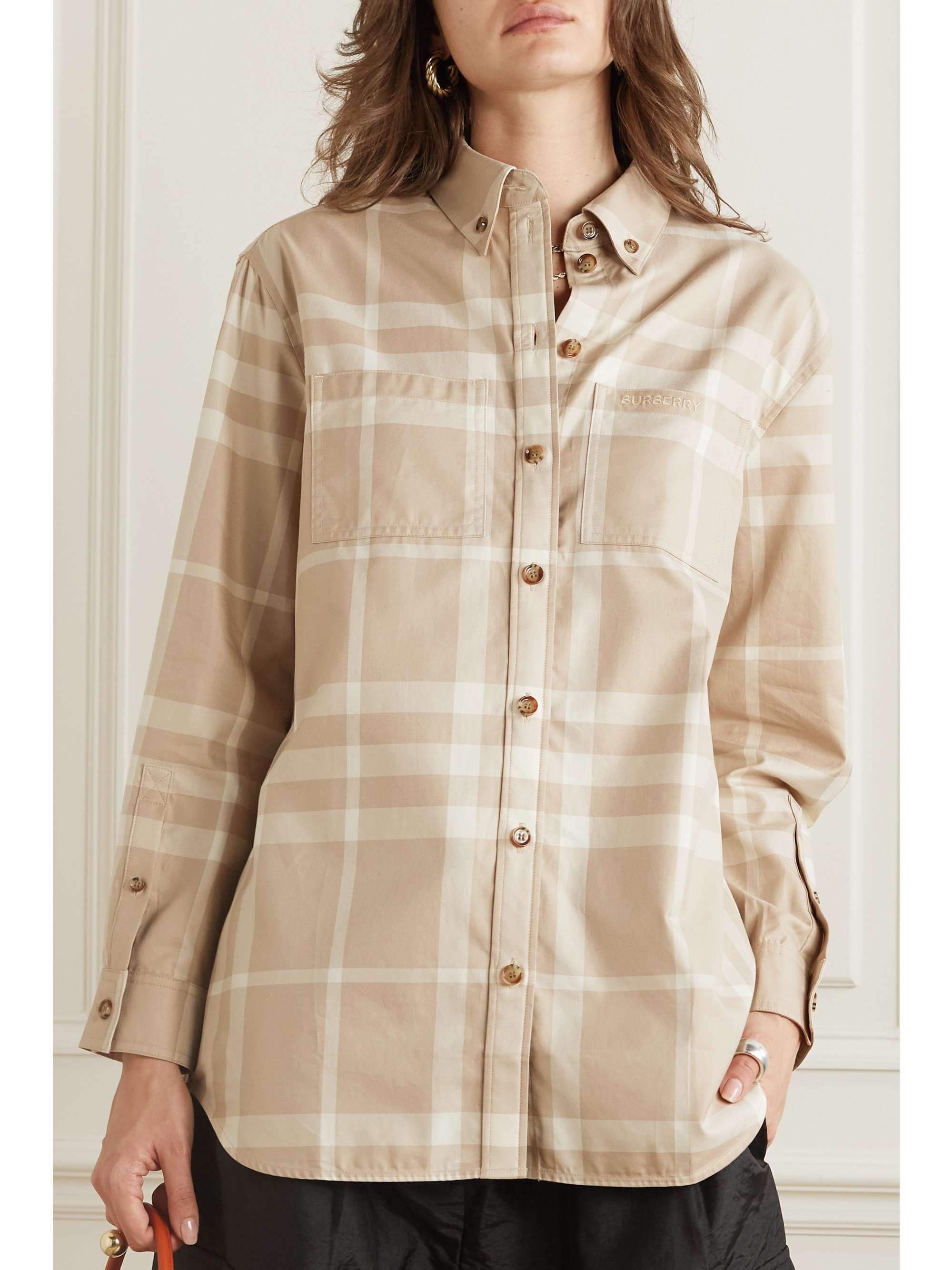 BURBERRY Embroidered checked cotton-twill shirt