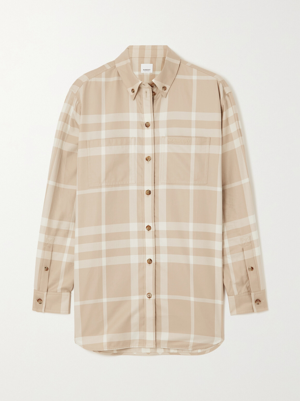 Burberry Embroidered Checked Cotton-twill Shirt In Brown