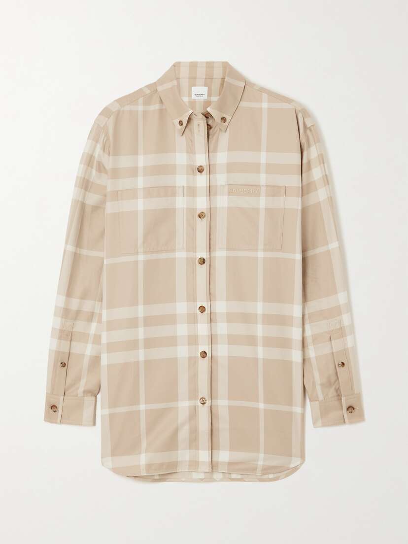Burberry Embroidered Checked Cotton-twill Shirt -  - UK 14