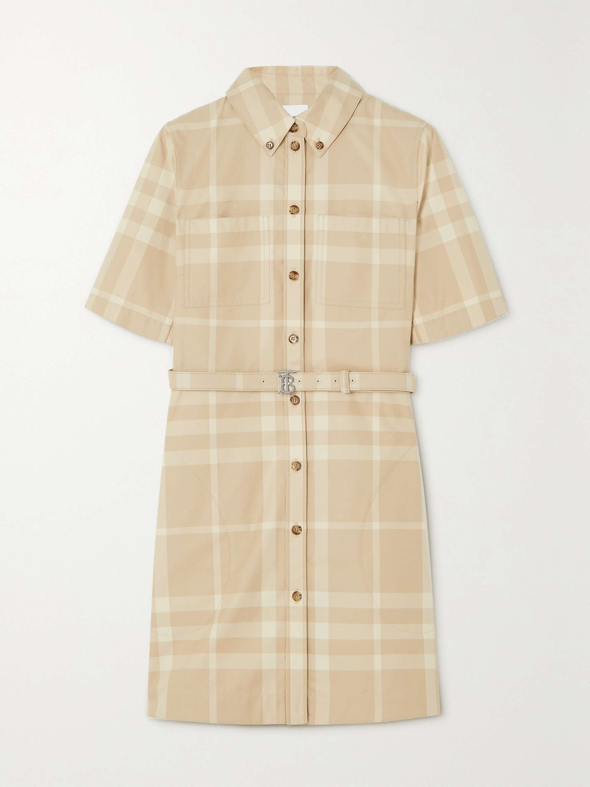 BURBERRY Belted checked cotton-gabardine mini shirt dress | NET-A-PORTER