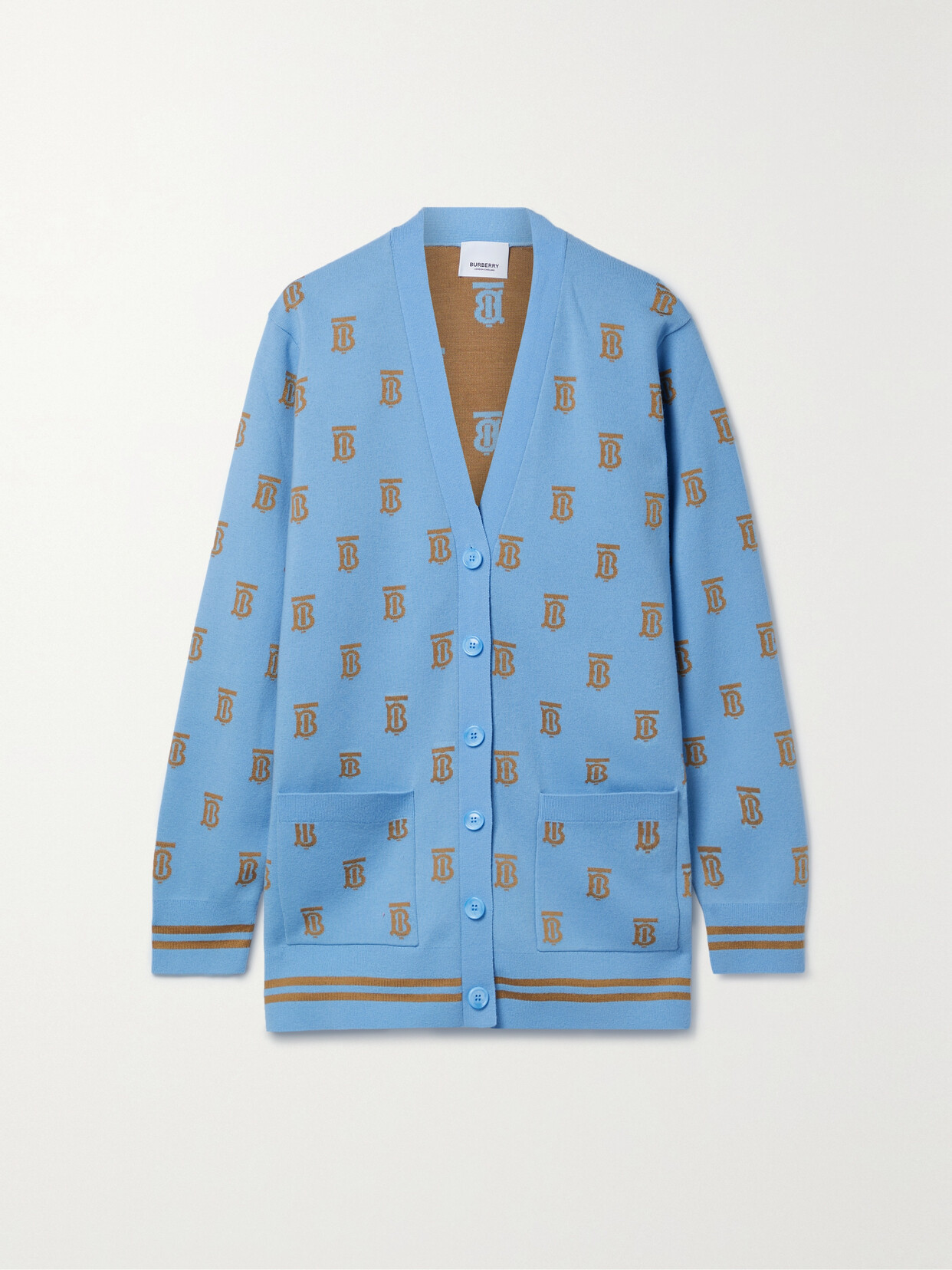 Shop Burberry Jacquard-knit Wool-blend Cardigan In Blue