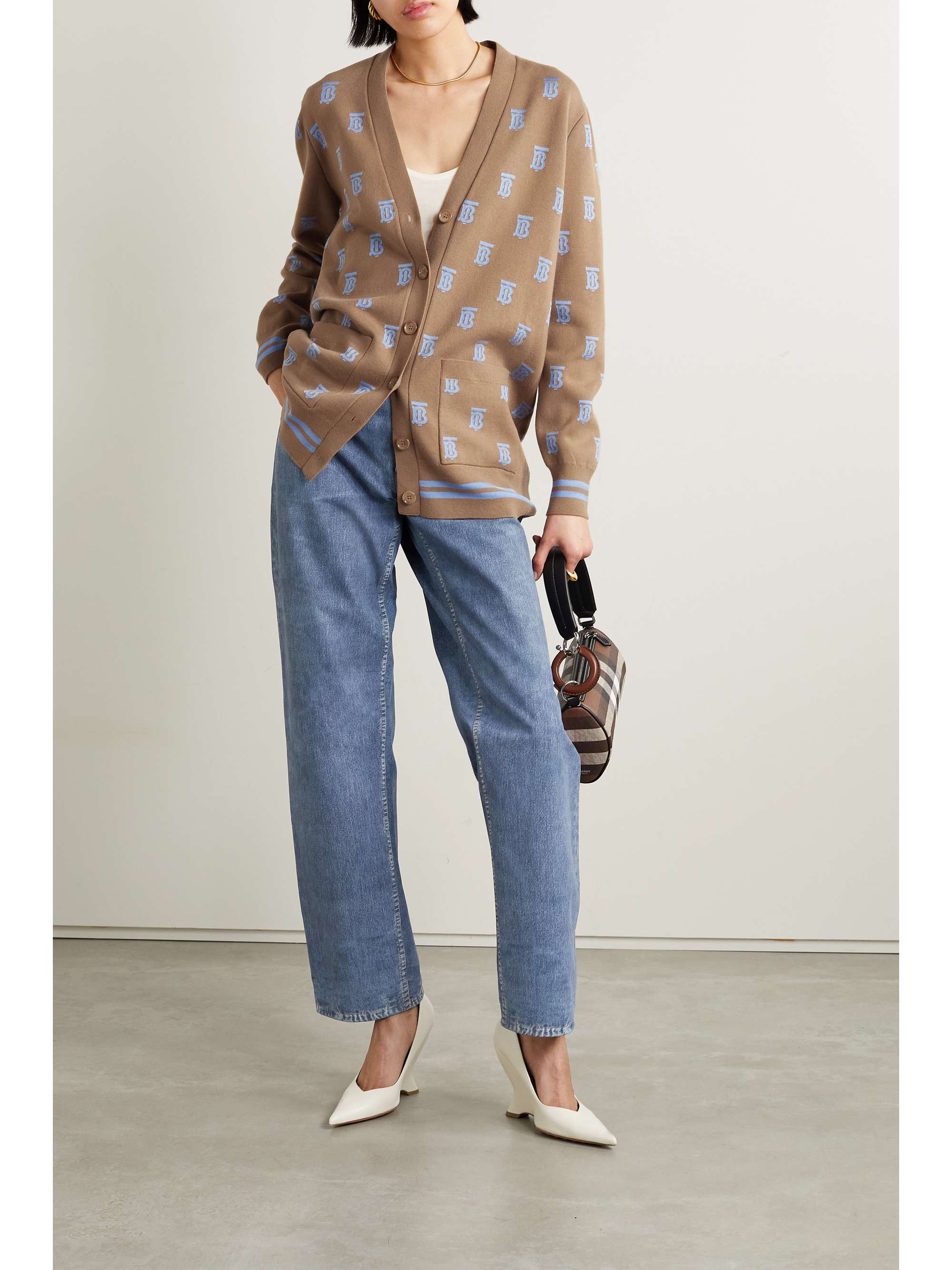 BURBERRY Oversized jacquard-knit wool-blend cardigan