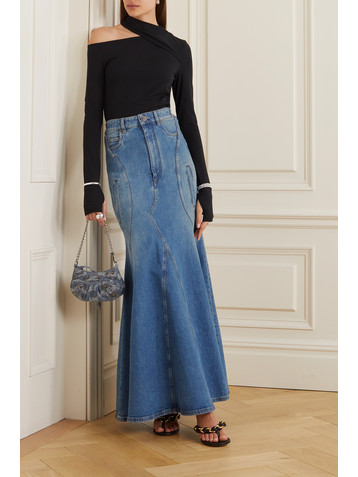 Burberry Pleated paneled denim maxi skirt