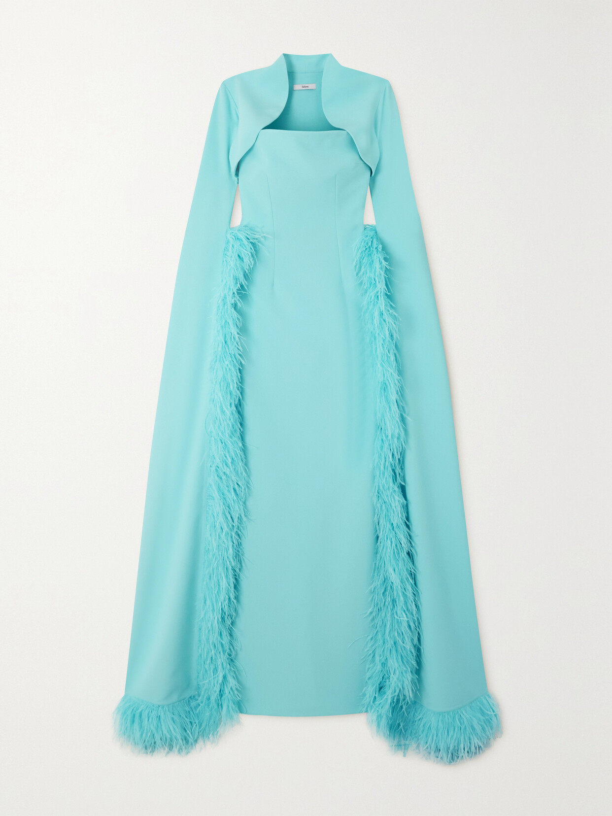 Safiyaa - Amari And Soshin Cropped Feather-trimmed Crepe Jacket And Gown Set - Blue