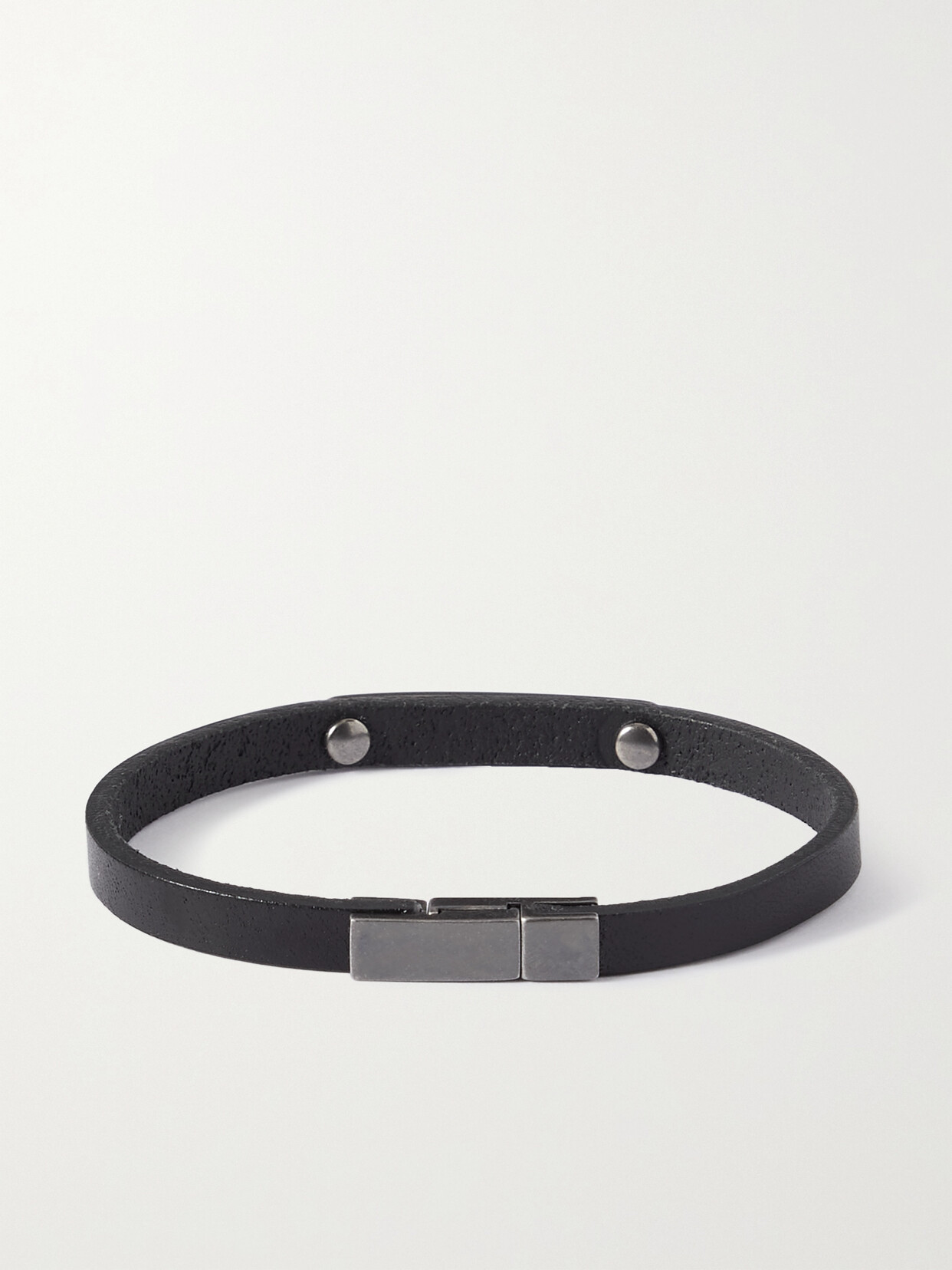 Saint Laurent Leather And Silver-tone Bracelet In Black