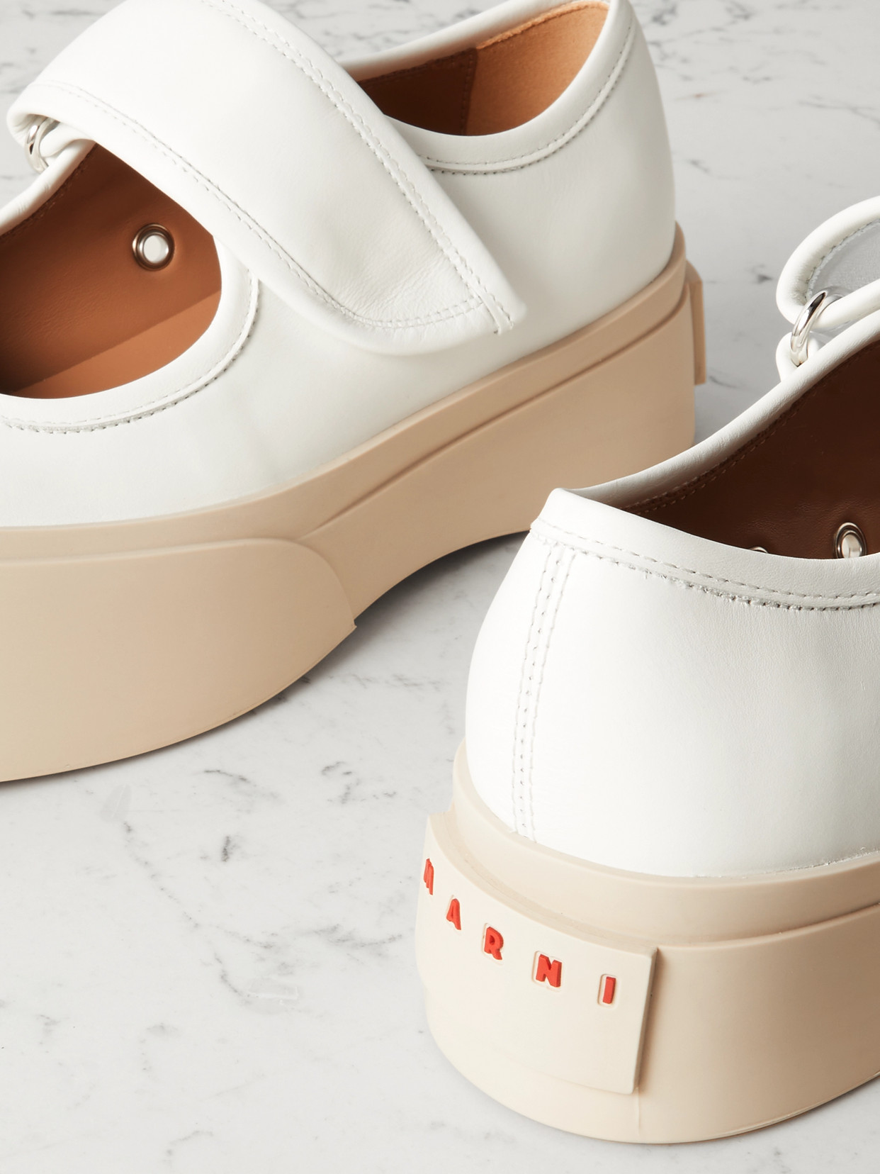 Shop Marni Pablo Leather Mary Jane Platform Sneakers In White