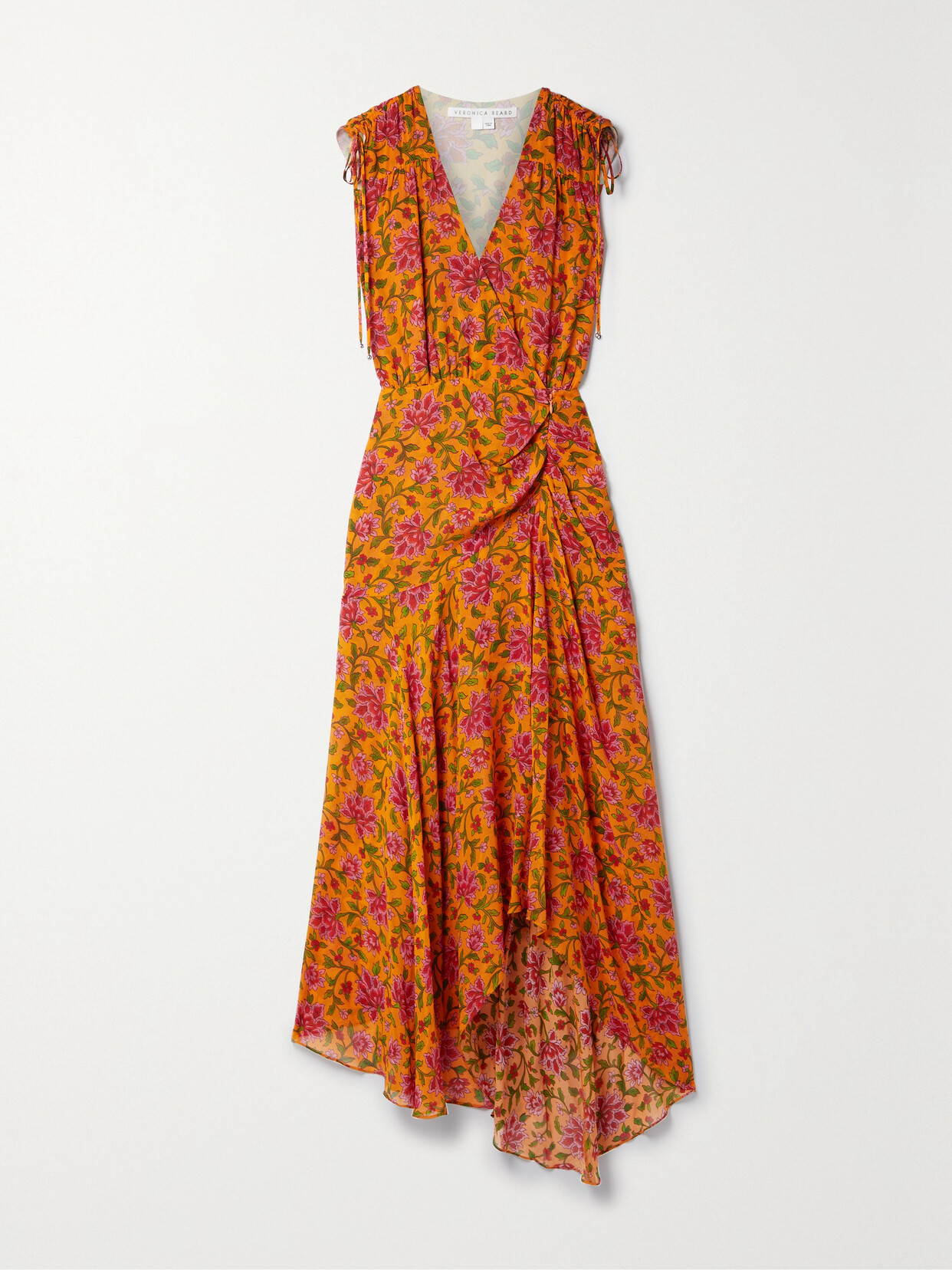Veronica Beard Dovima Floral V-neck Gathered Maxi Dress In Orange