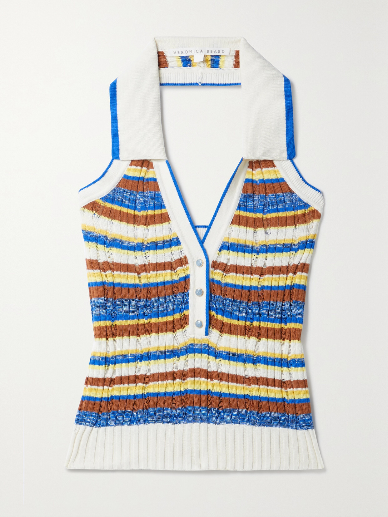 Veronica Beard Lirra Striped Ribbed Silk-blend Halterneck Top - Cream