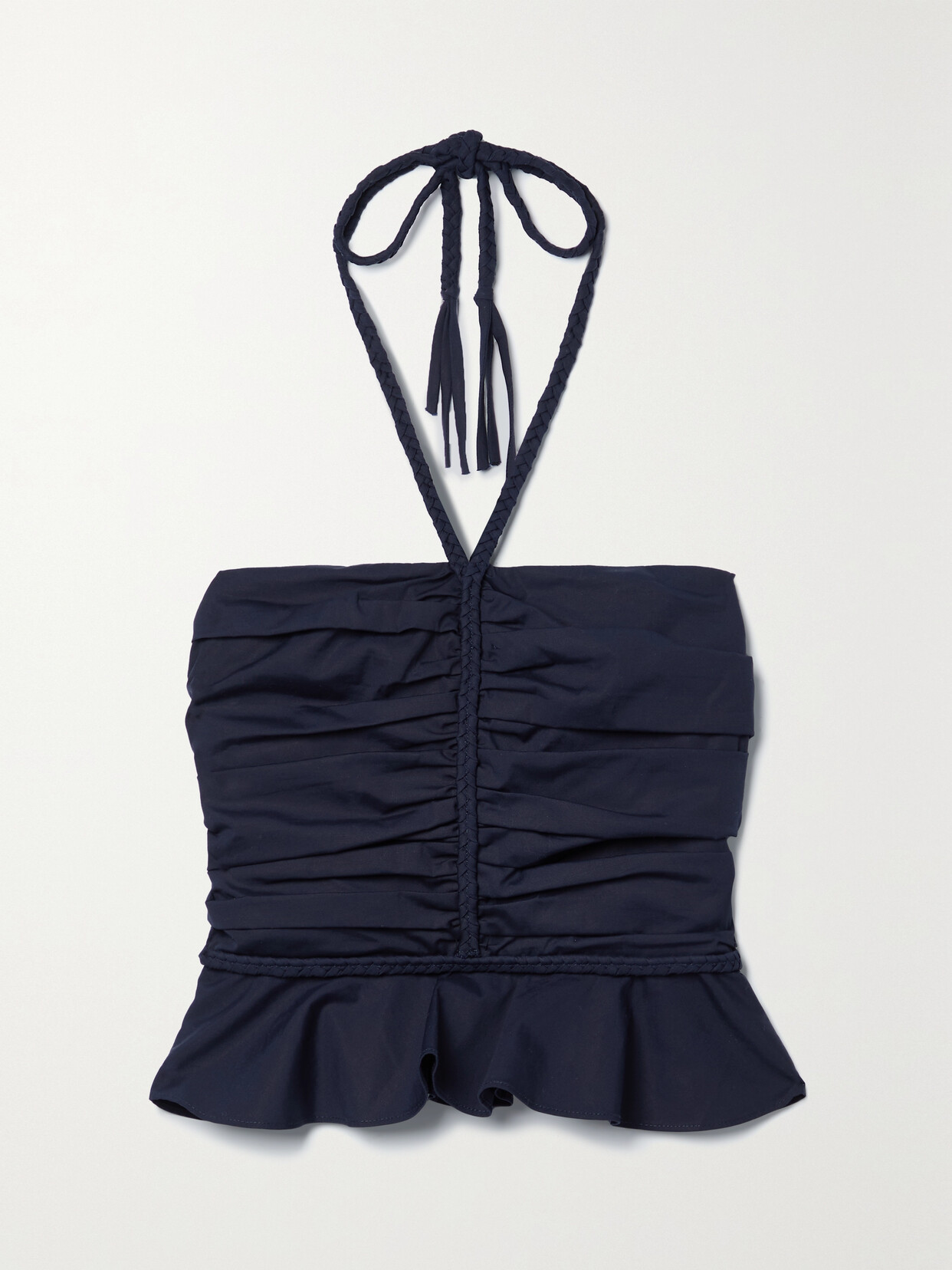 Veronica Beard Arienne Ruched Stretch-cotton Poplin Halterneck Top - Blue