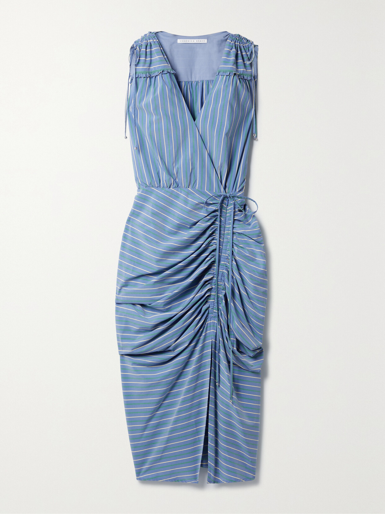 Veronica Beard Teagan Wrap-effect Ruched Striped Poplin Midi Dress - Blue