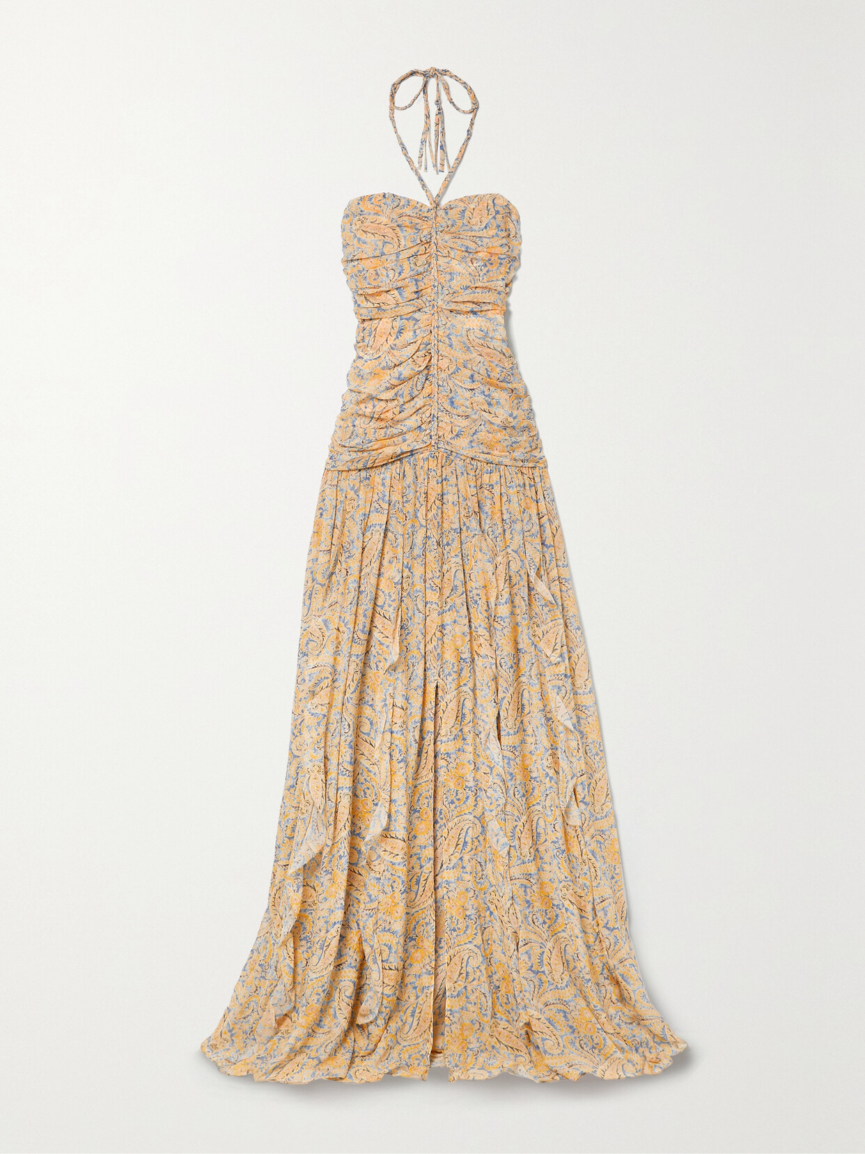 VERONICA BEARD LUCINE RUCHED PAISLEY-PRINT SILK-CHIFFON MAXI DRESS