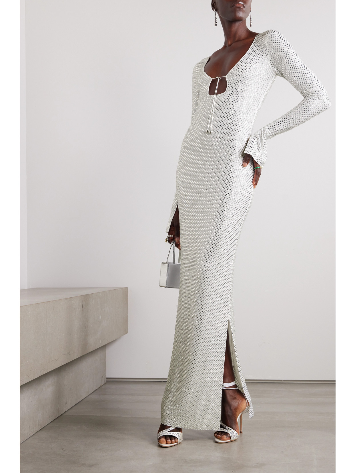 Shop 16arlington Solaria Crystal-embellished Mesh Maxi Dress In White