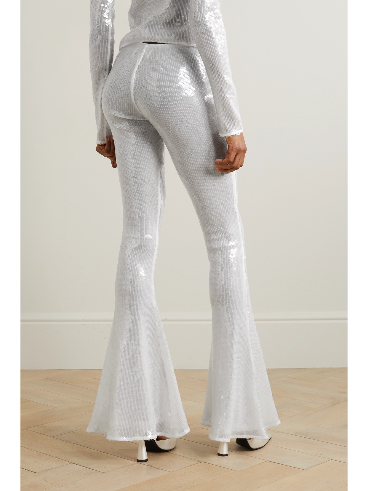 16arlington Koro Sequined Tulle Flared Pants In White