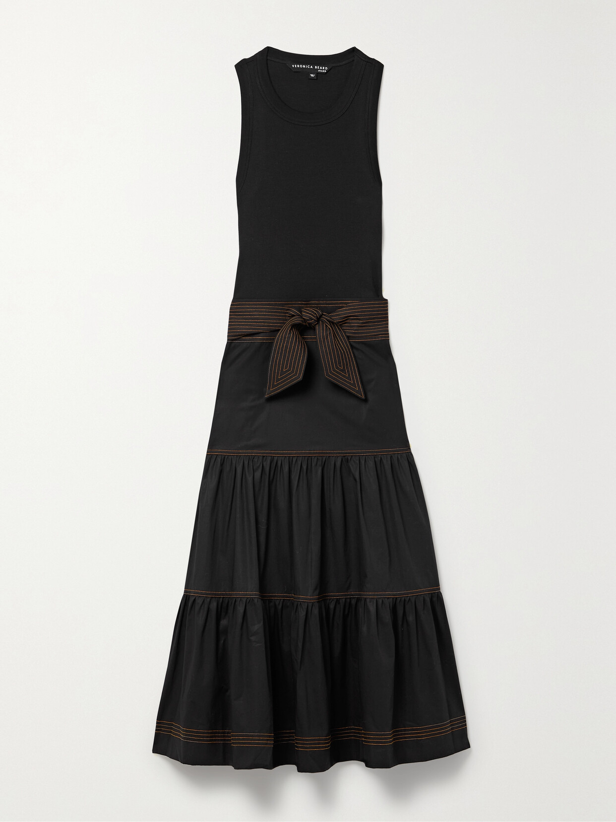 Veronica Beard - Austyn Belted Ribbed Pima Cotton-blend Jersey And Poplin Midi Dress - Black