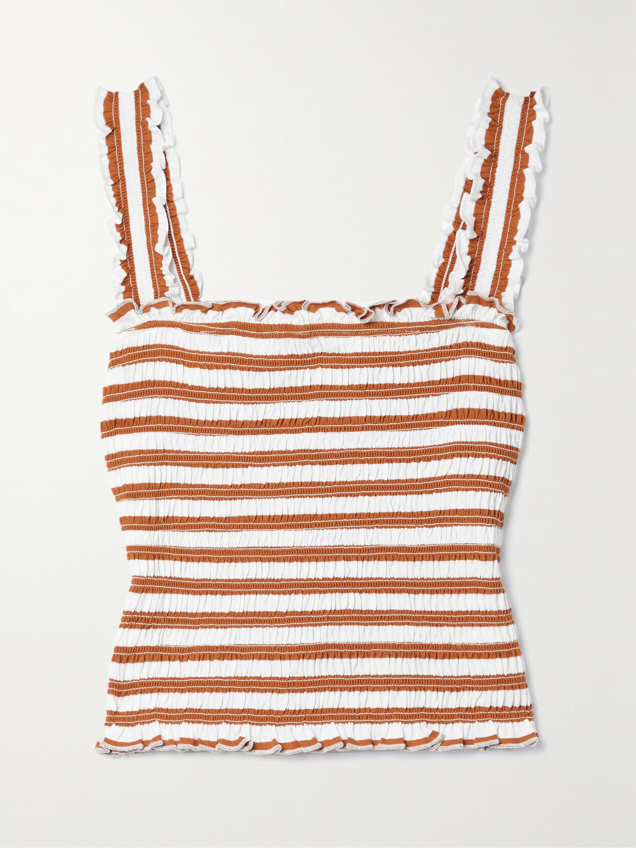 Veronica Beard - Averie Shirred Striped Cotton-jersey Top - Brown