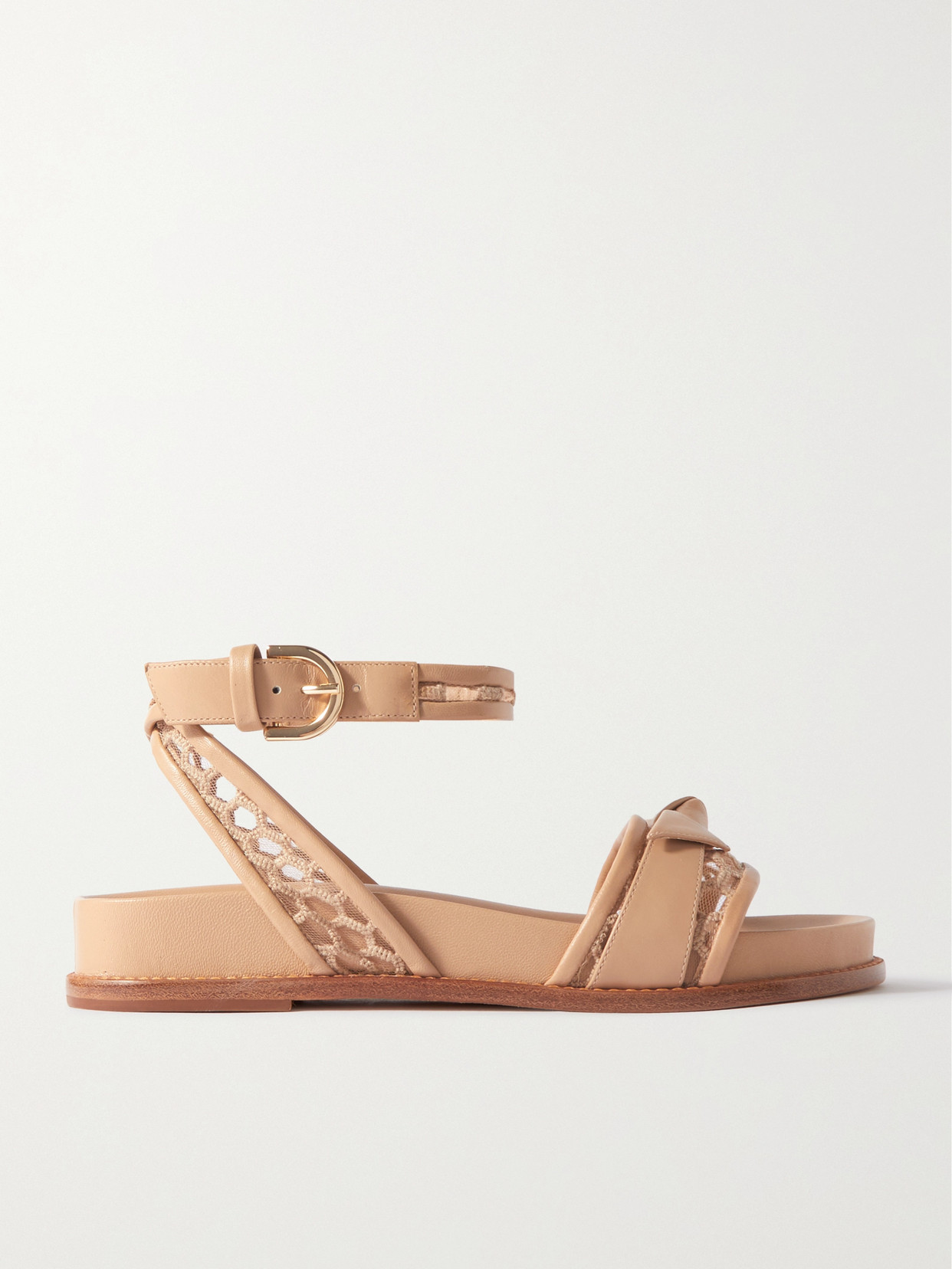 Alexandre Birman - Clarita Bow-detailed Lace-trimmed Leather Sandals - Neutrals