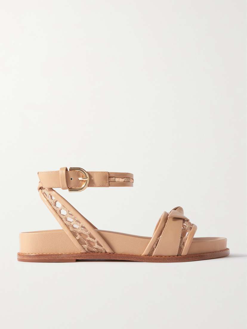 Alexandre Birman Clarita Bow-detailed Lace-trimmed Leather Sandals