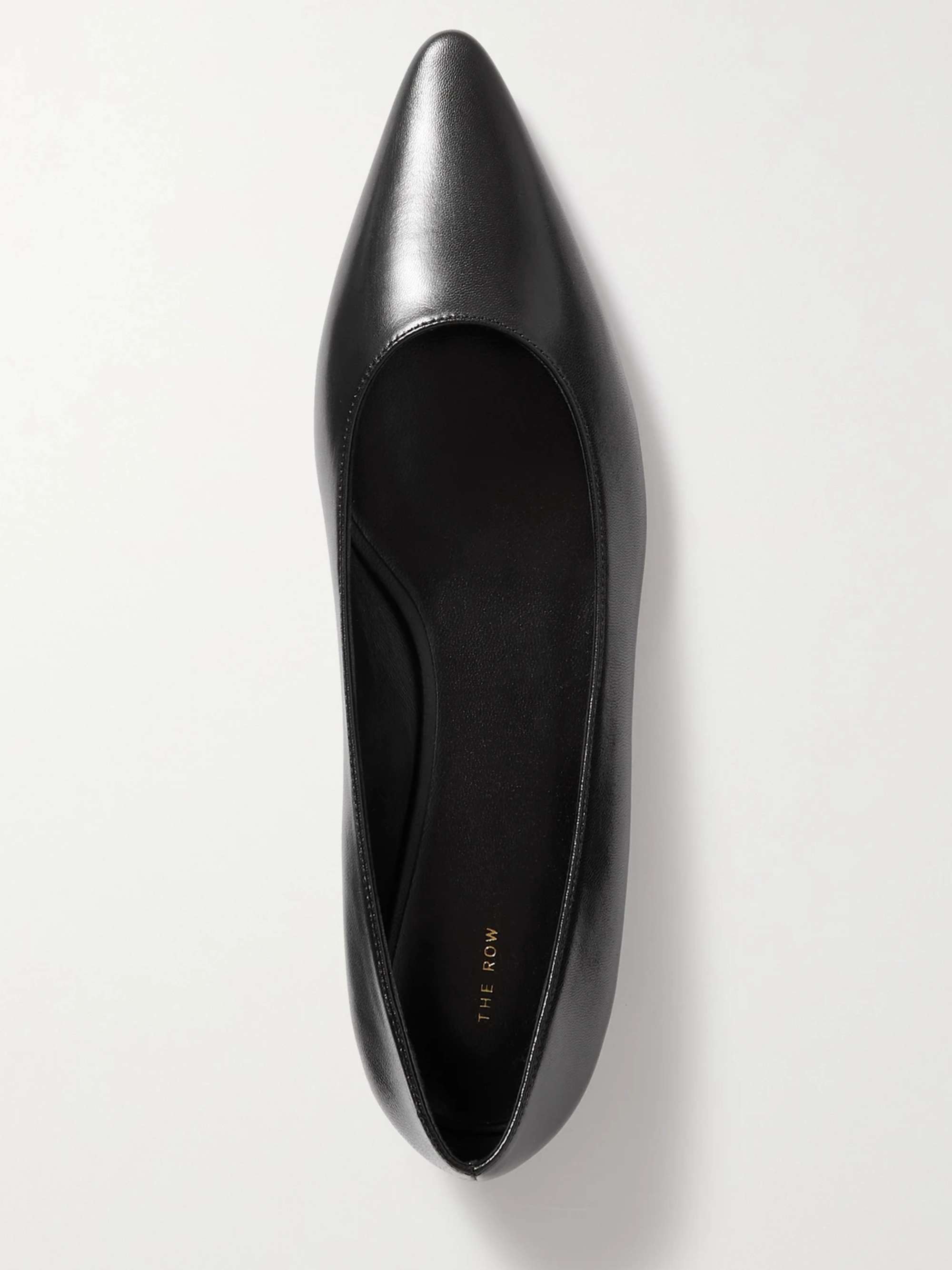 Black leather pointed flats discount