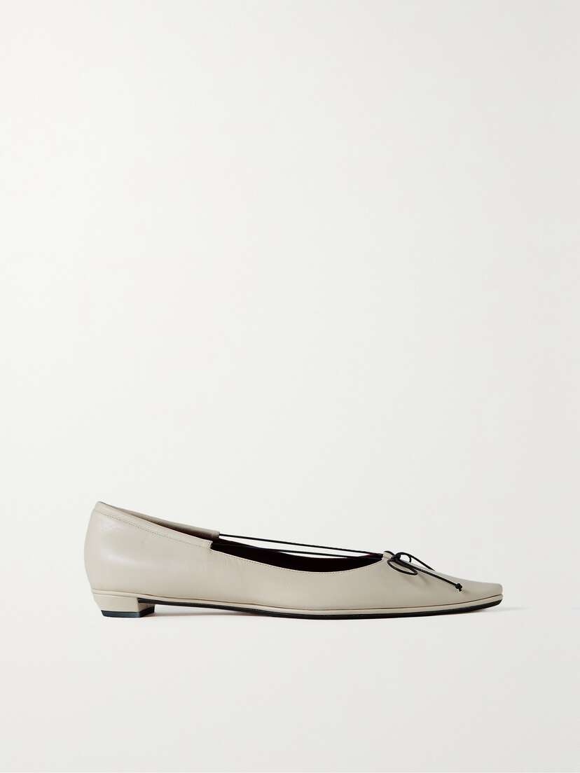 The Row Claudette Bow-detailed Leather Point-toe Flats